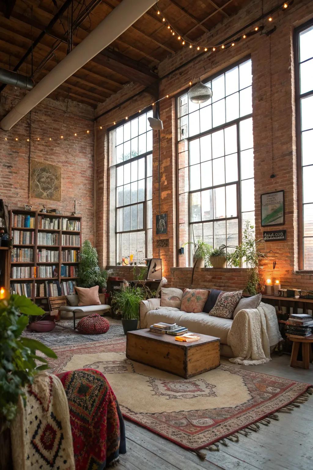 Expansive spaces in a boho loft foster a sense of freedom and creativity.