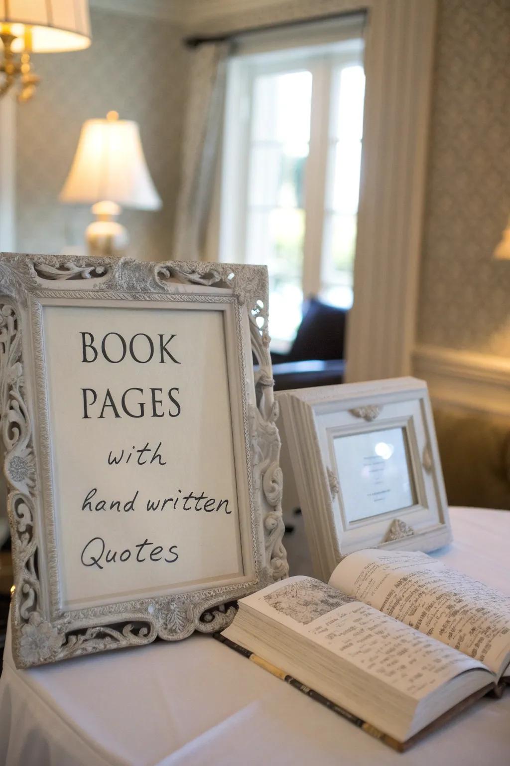 Custom quotes introduce a distinctive feel to book centerpieces.