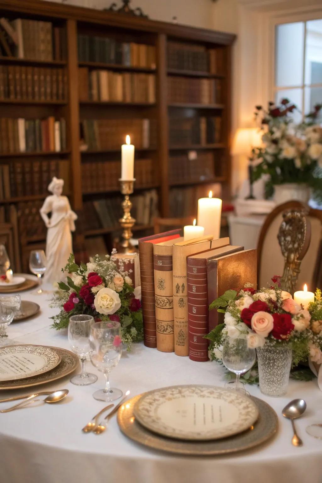 A sophisticated table arrangement inspired by literature, exuding refinement.