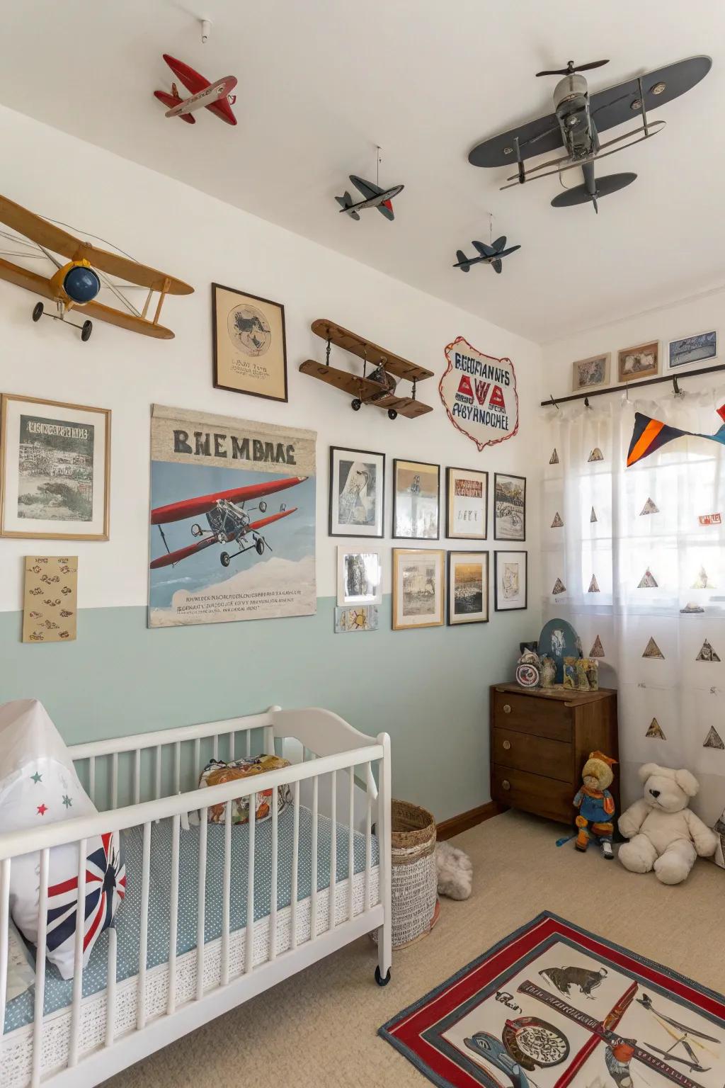 Take flight using a vintage aviation-themed nursery.