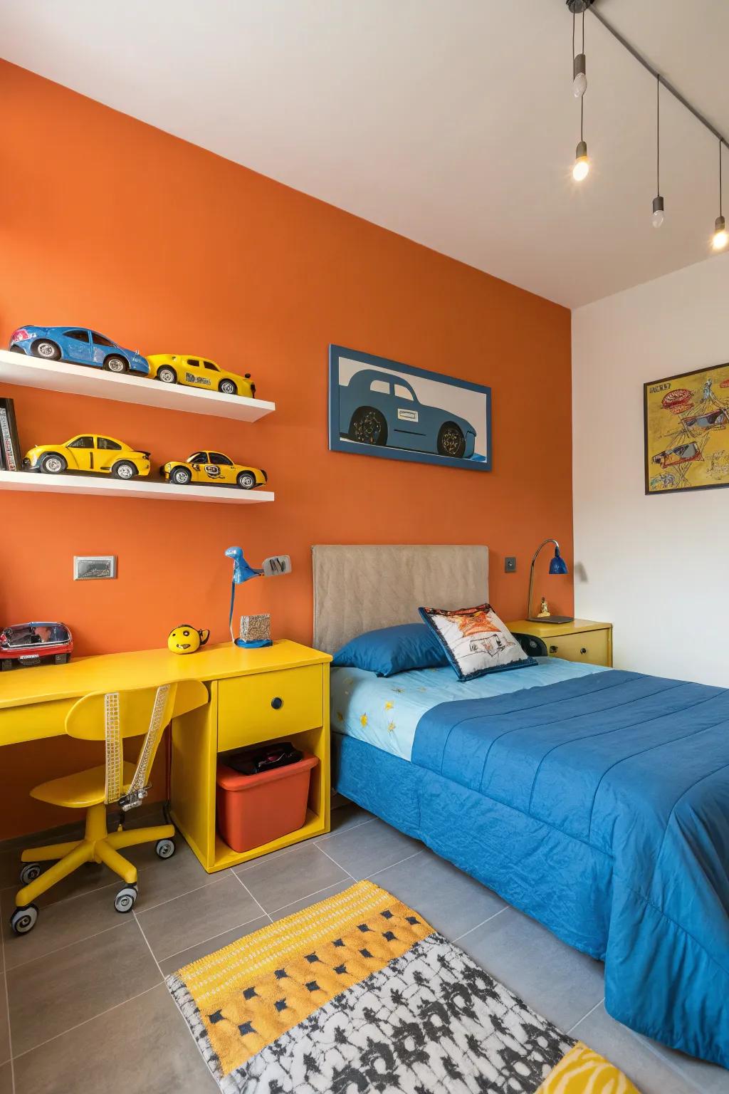Revitalize the room with striking complementary colors.