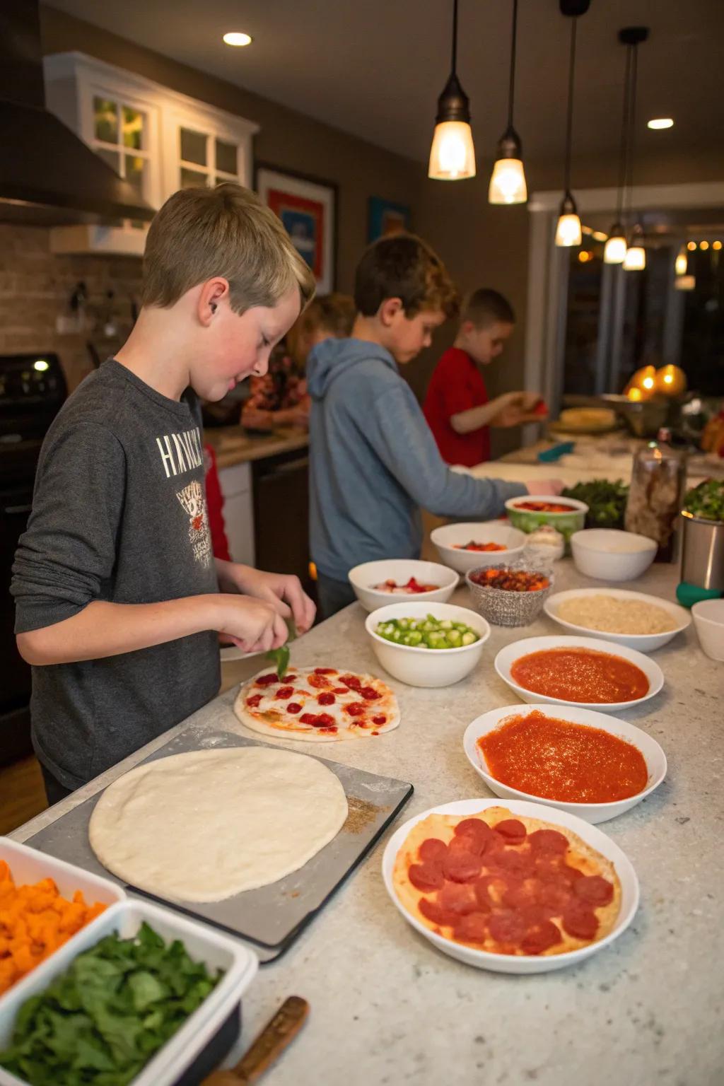 Create customized pizzas for an enjoyable sleepover dinner.