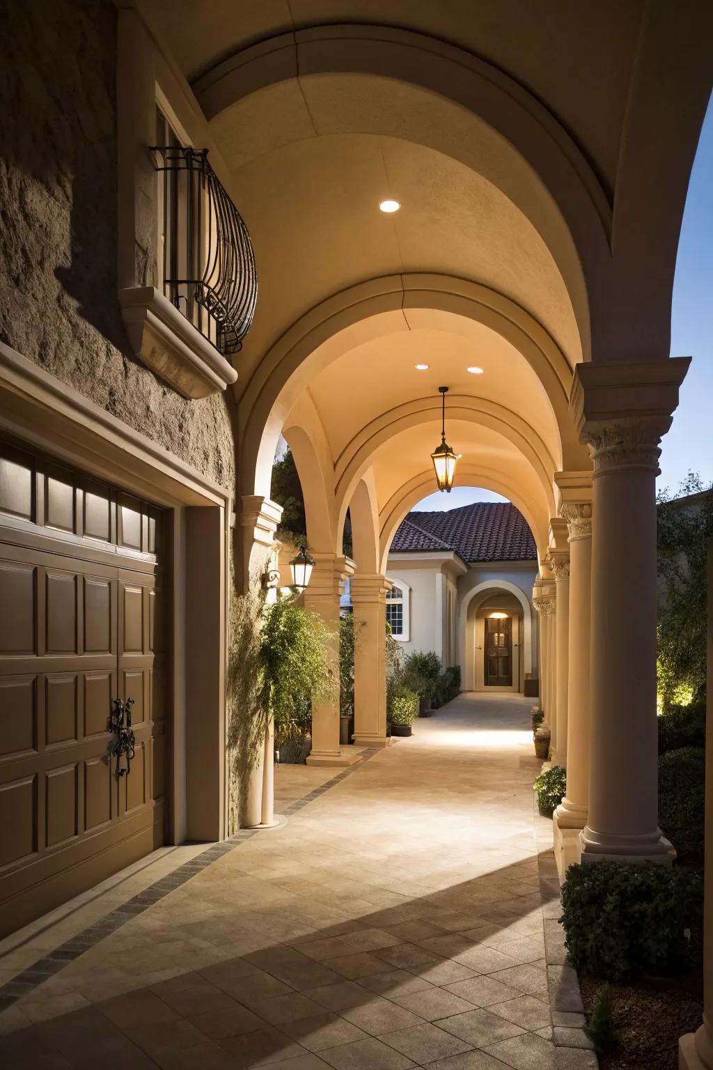 An elegant arched breezeway that exudes ageless beauty.