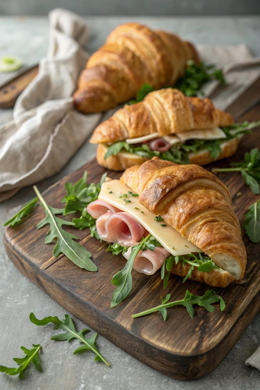 Decadent croissant sandwiches for a gourmet brunch.