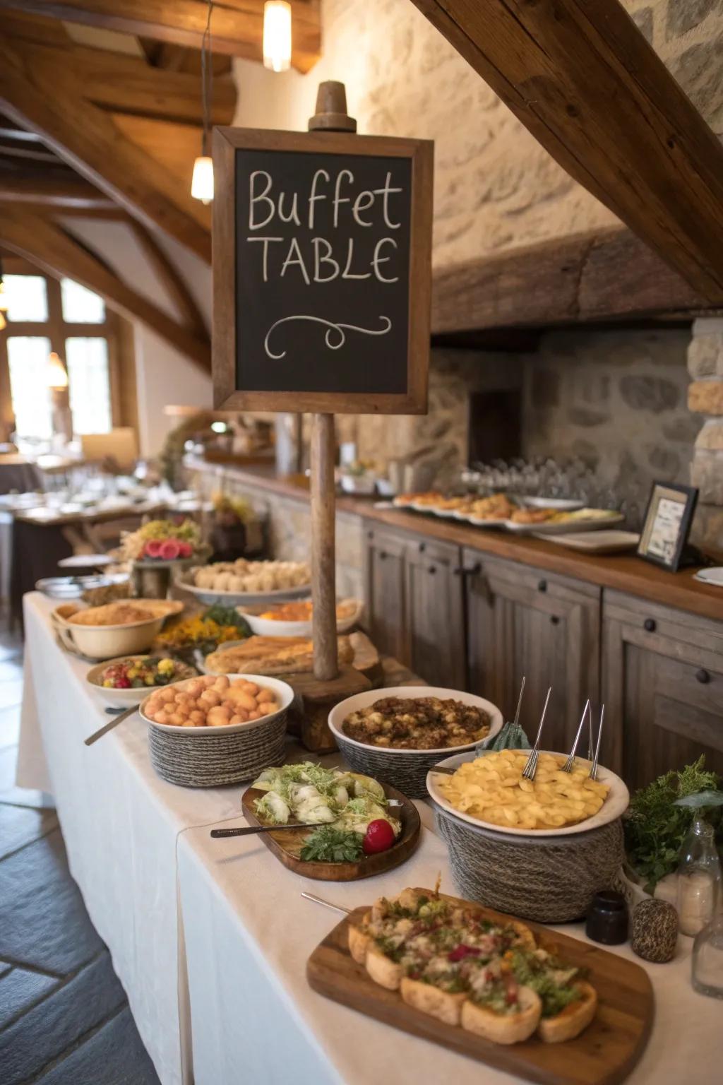 Chalkboard labels add a personal and clear touch to your buffet setup.