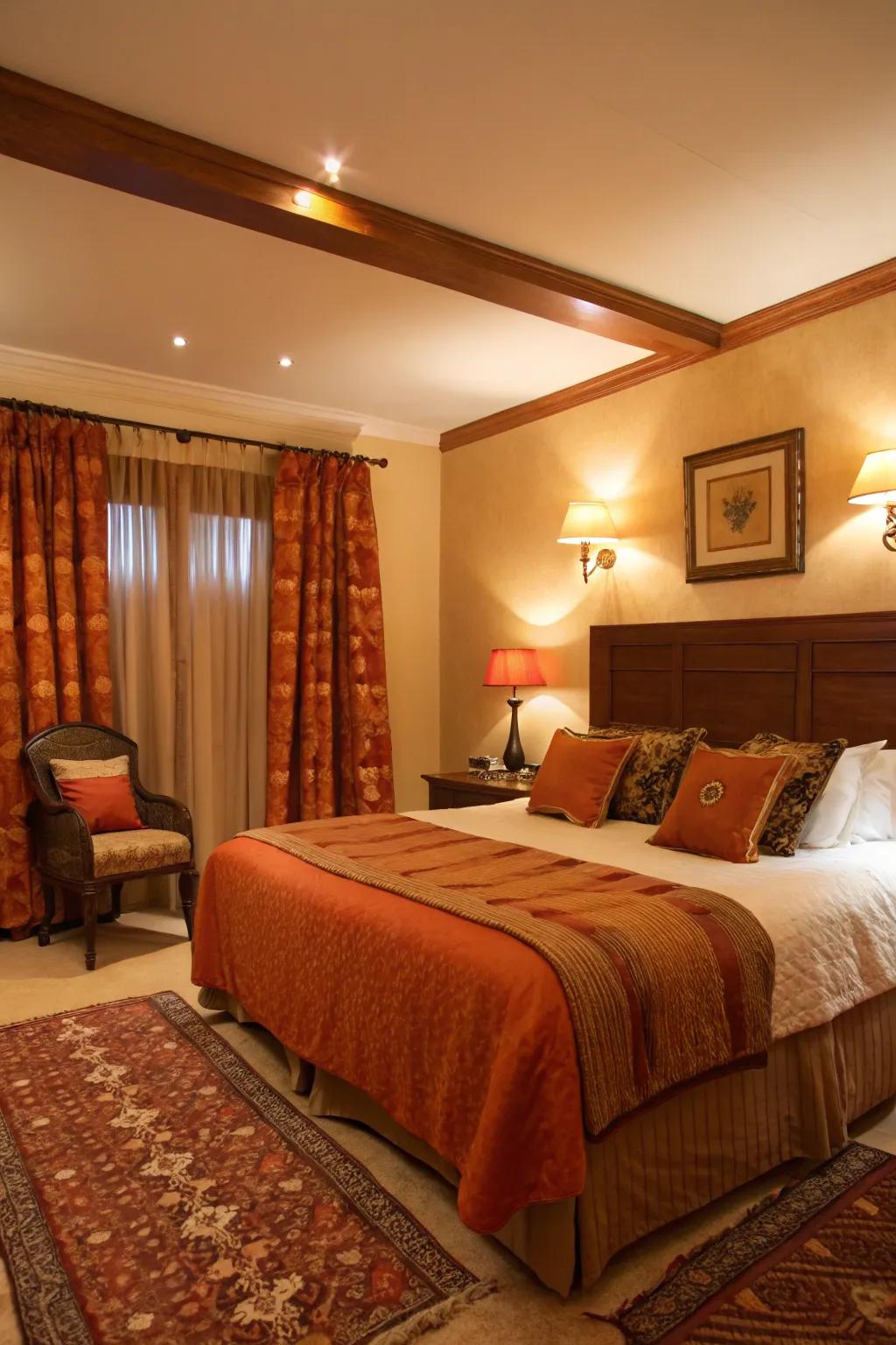 Inviting illumination amplifies the snug ambiance of the bedroom.