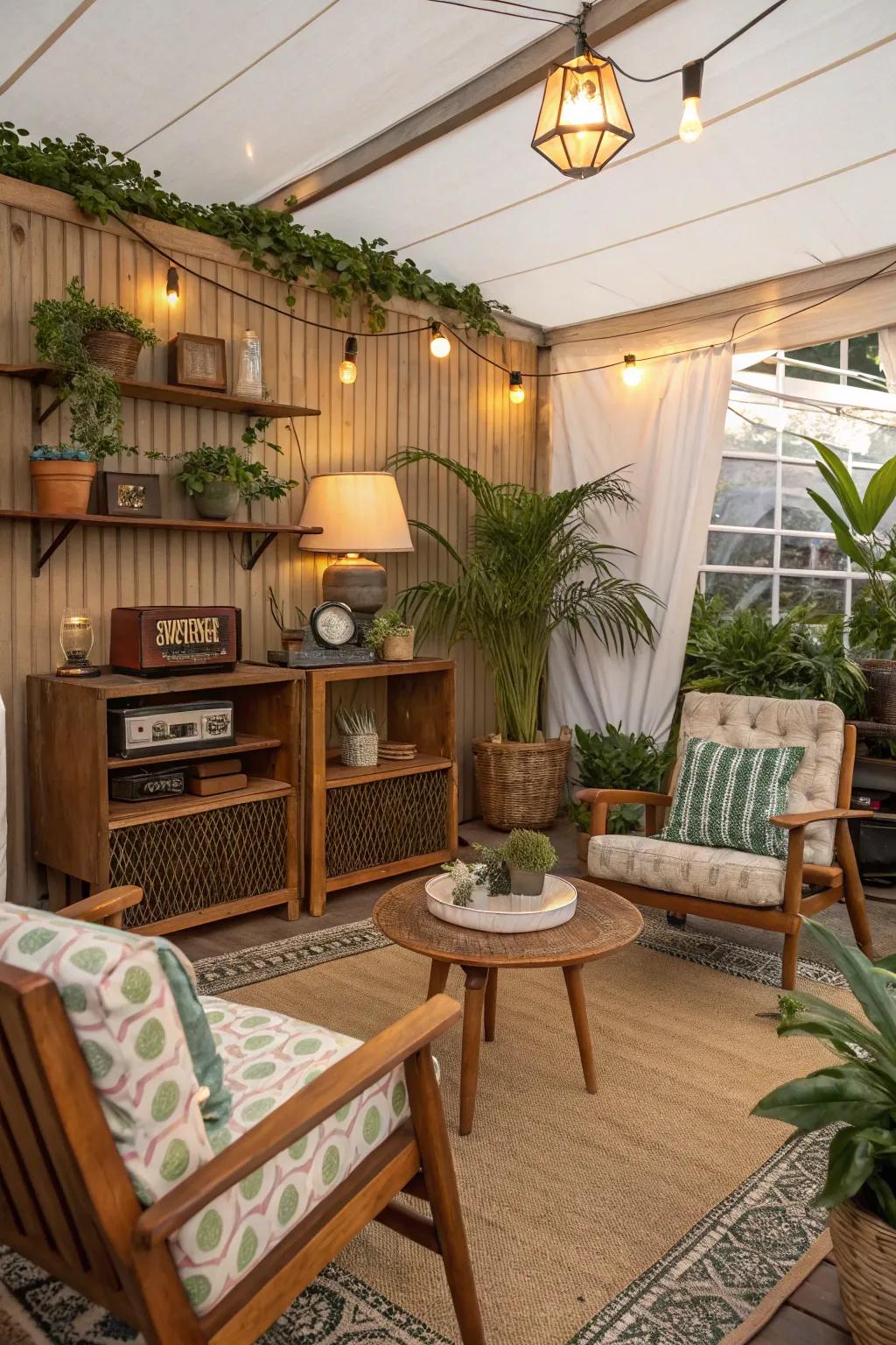 A charming vintage cabana featuring nostalgic decor.