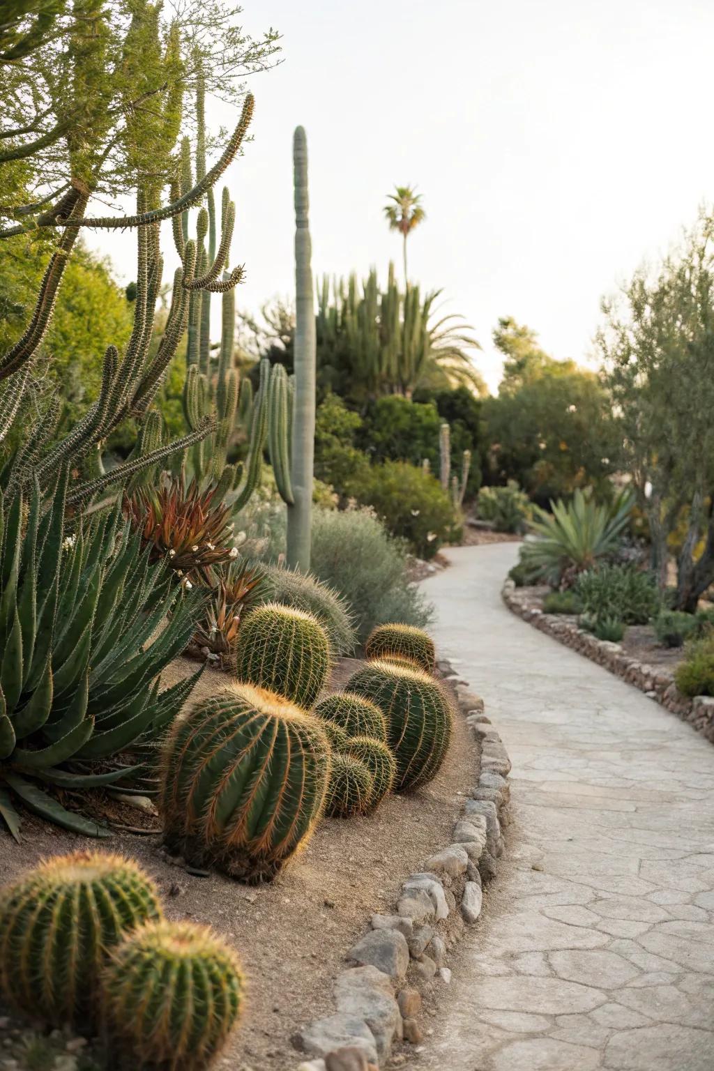 A path lined with cacti, creating a desert trail adventure.