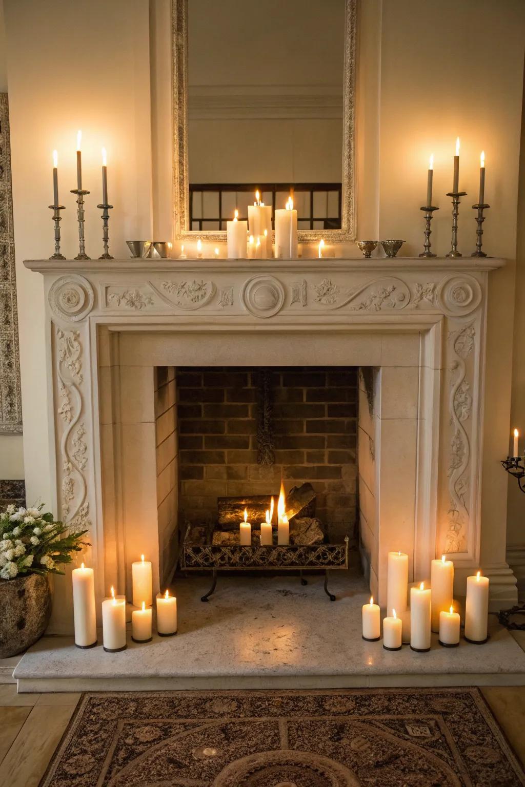 Symmetrical candle arrangements evoke balance and accord.