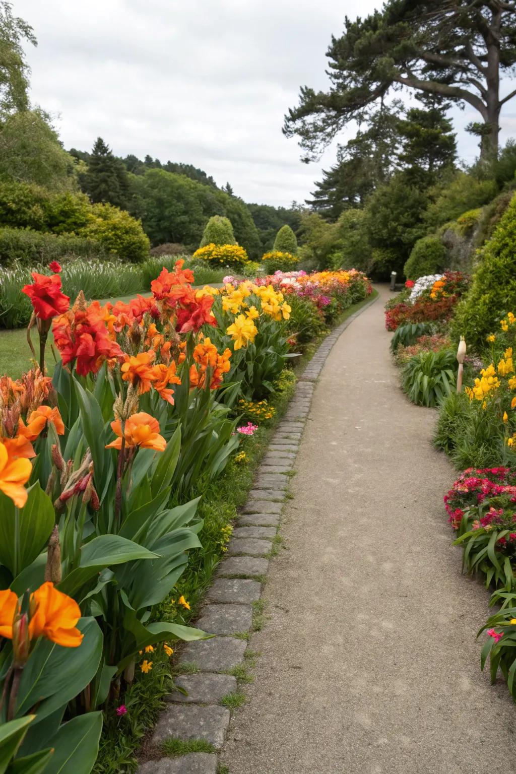 Guide your garden walks using canna lilies.