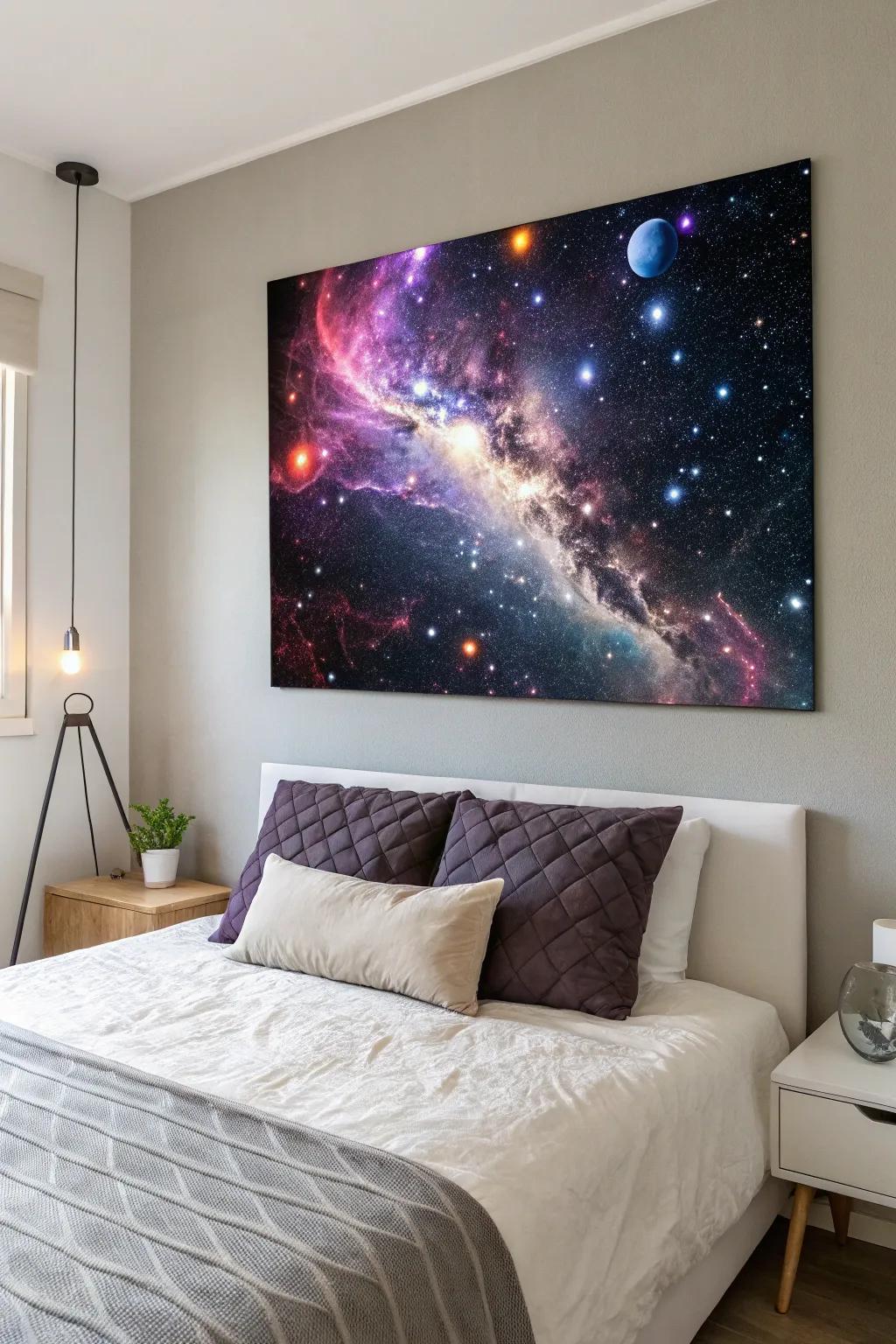 Celestial-themed painting in a relaxing bedroom