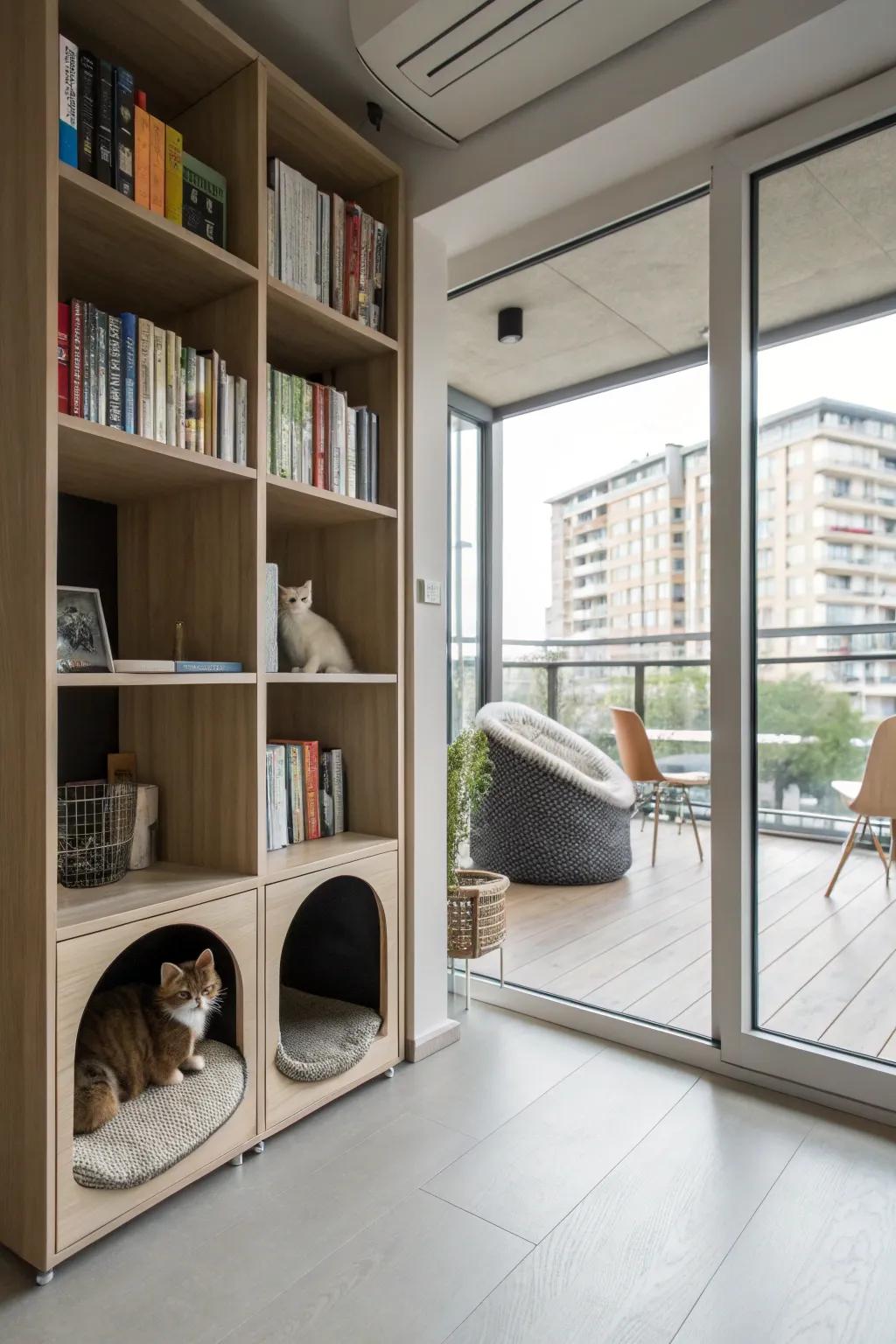 Bookcase meets cat playground.