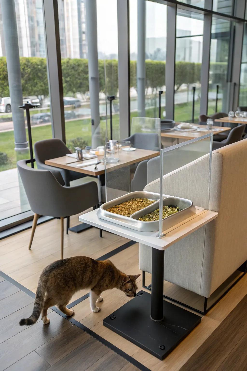 Ensure a clean feeding space with a stylish splash shield.