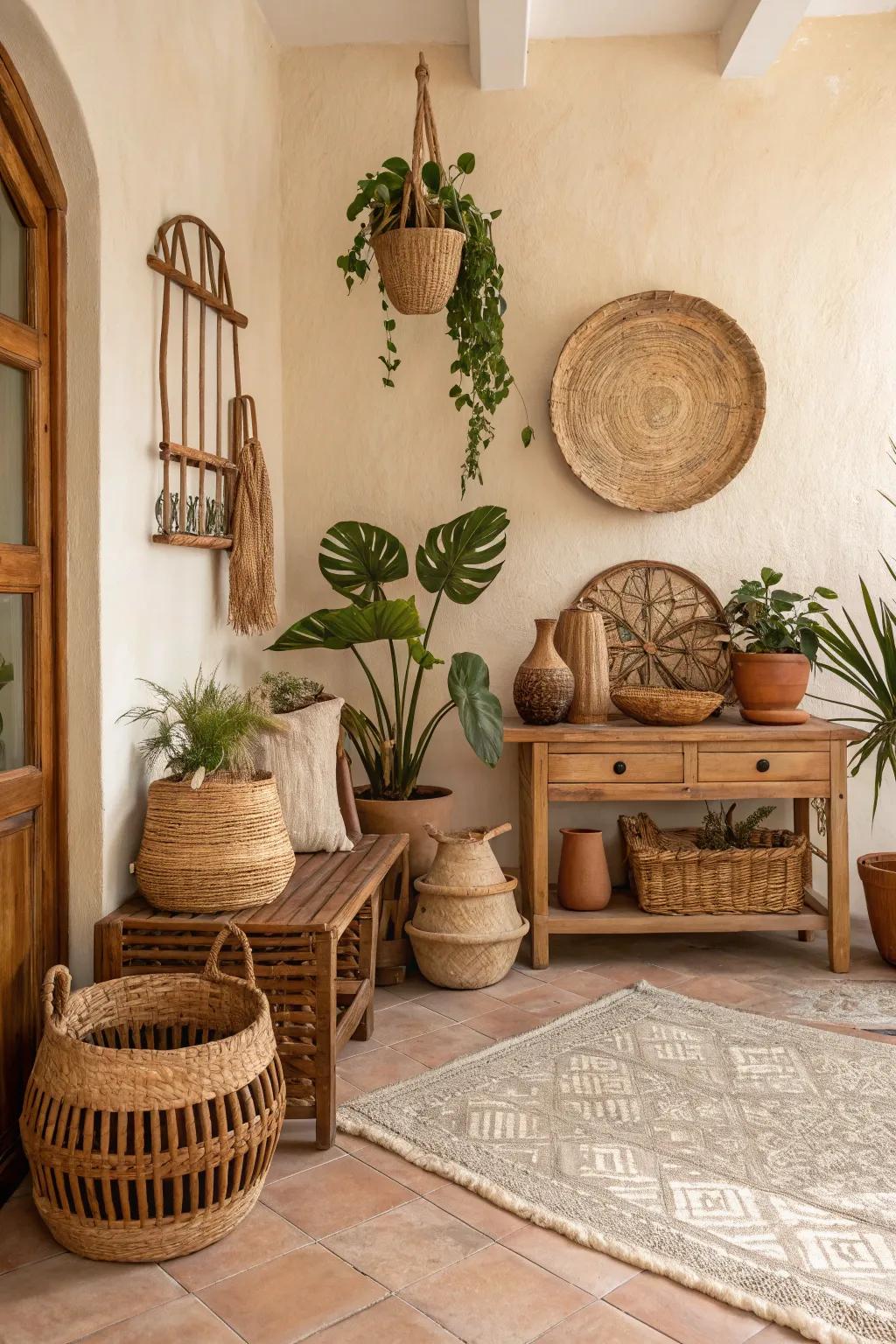 Earthy hues conjure an organic cave atmosphere.