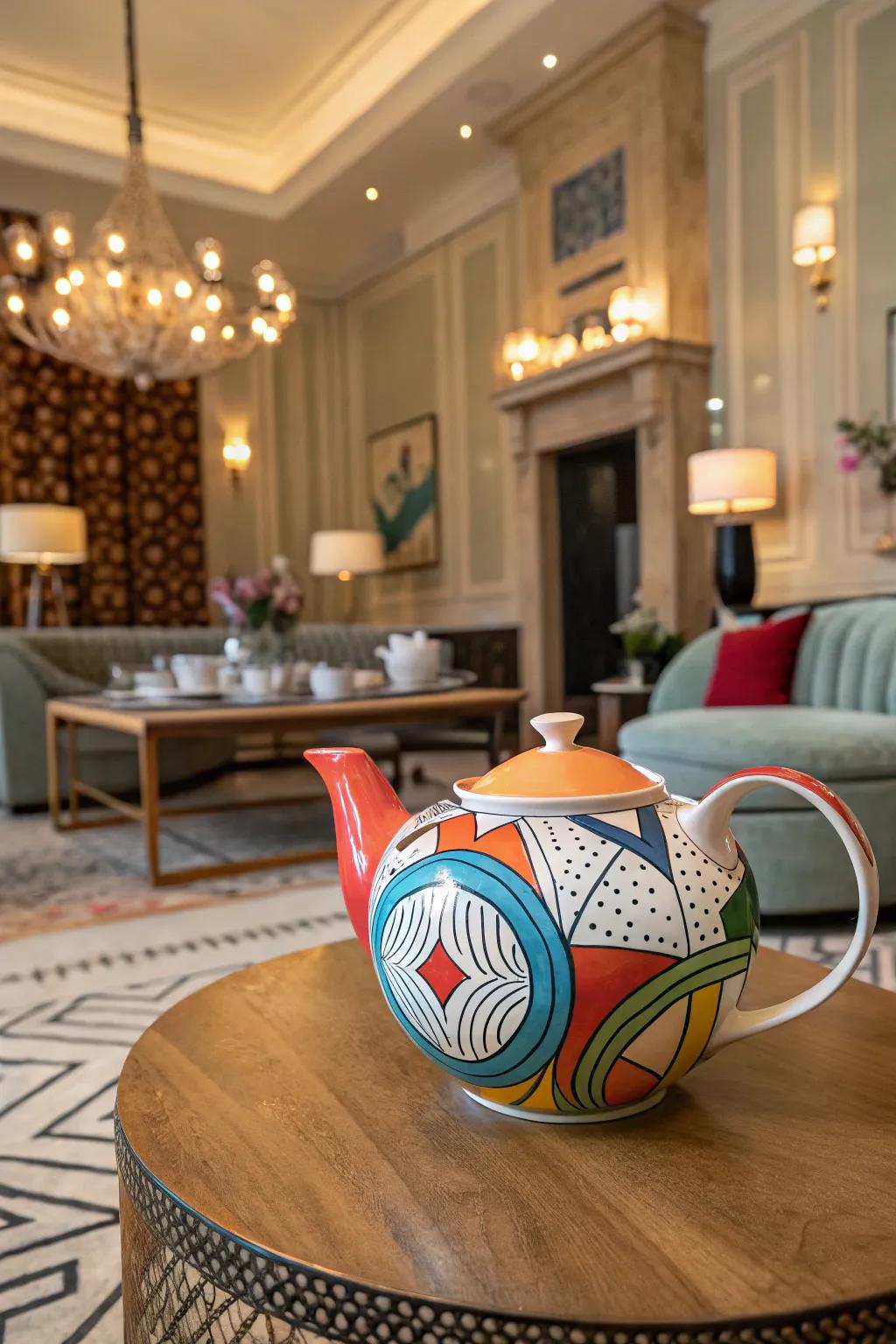 Abstract art combines with practical design to define this incredible teapot.