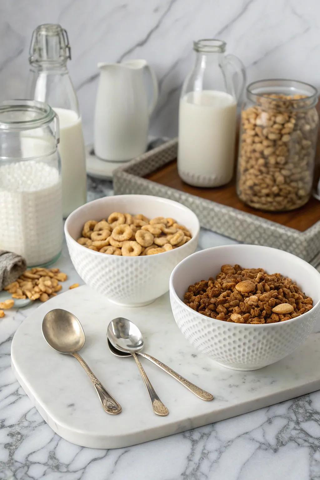 Matching pieces make your cereal station feel whole.