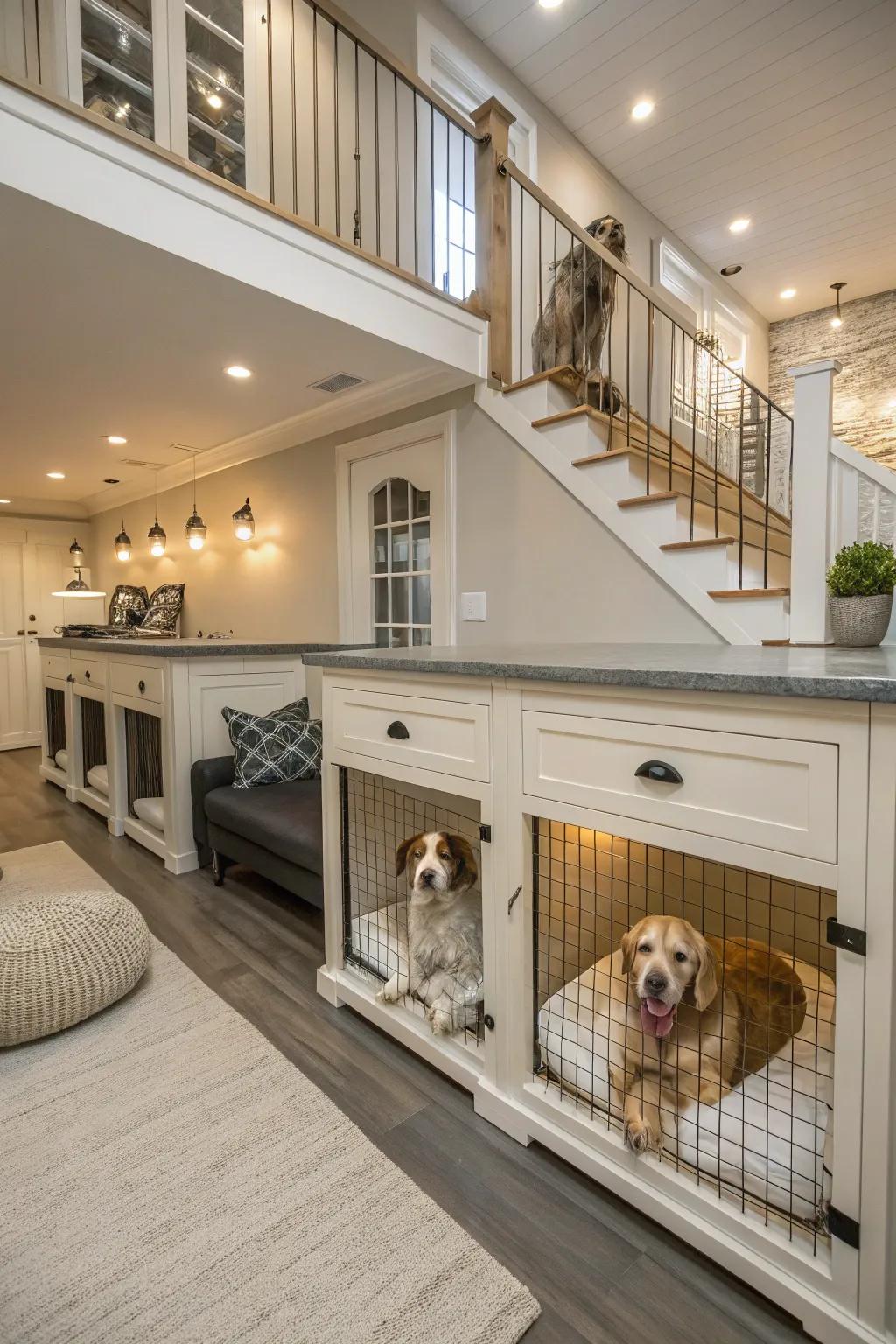 A kennel that easily accommodates a number of dogs.