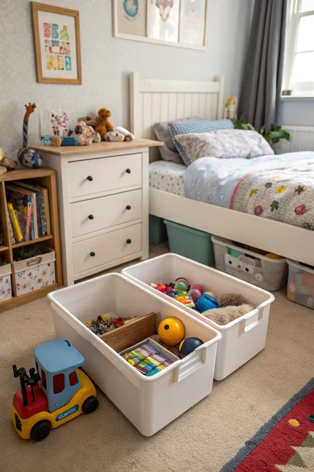 Optimize space through storage beneath the bed.