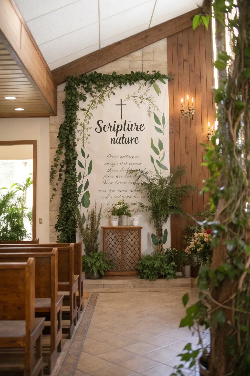 Nature-inspired art merges belief with peace.