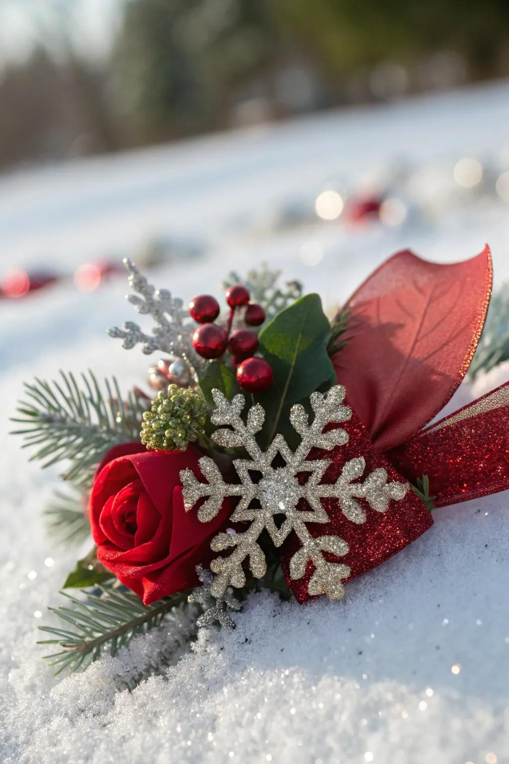 An enchanting holiday adornment featuring shimmering snowflakes.