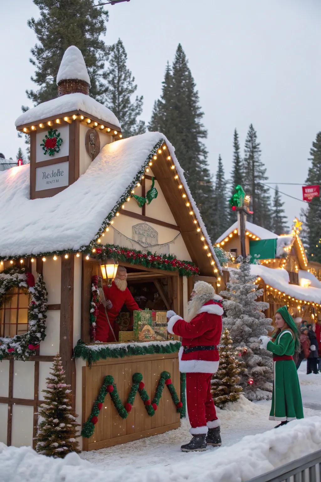 A lively North Pole float saturated with holiday workshop magic.