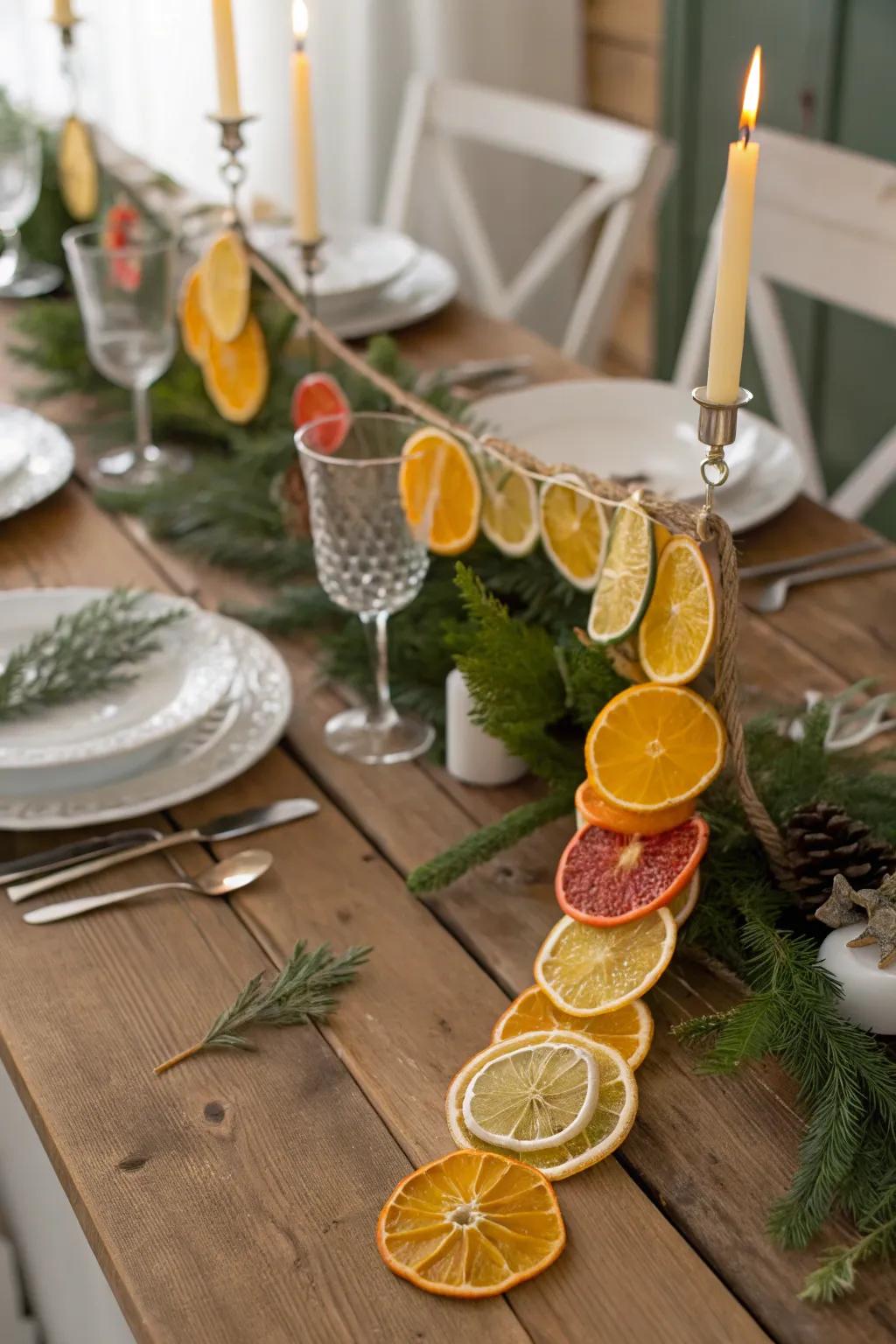 A lively and fragrant citrus garland ideal for your celebratory table.