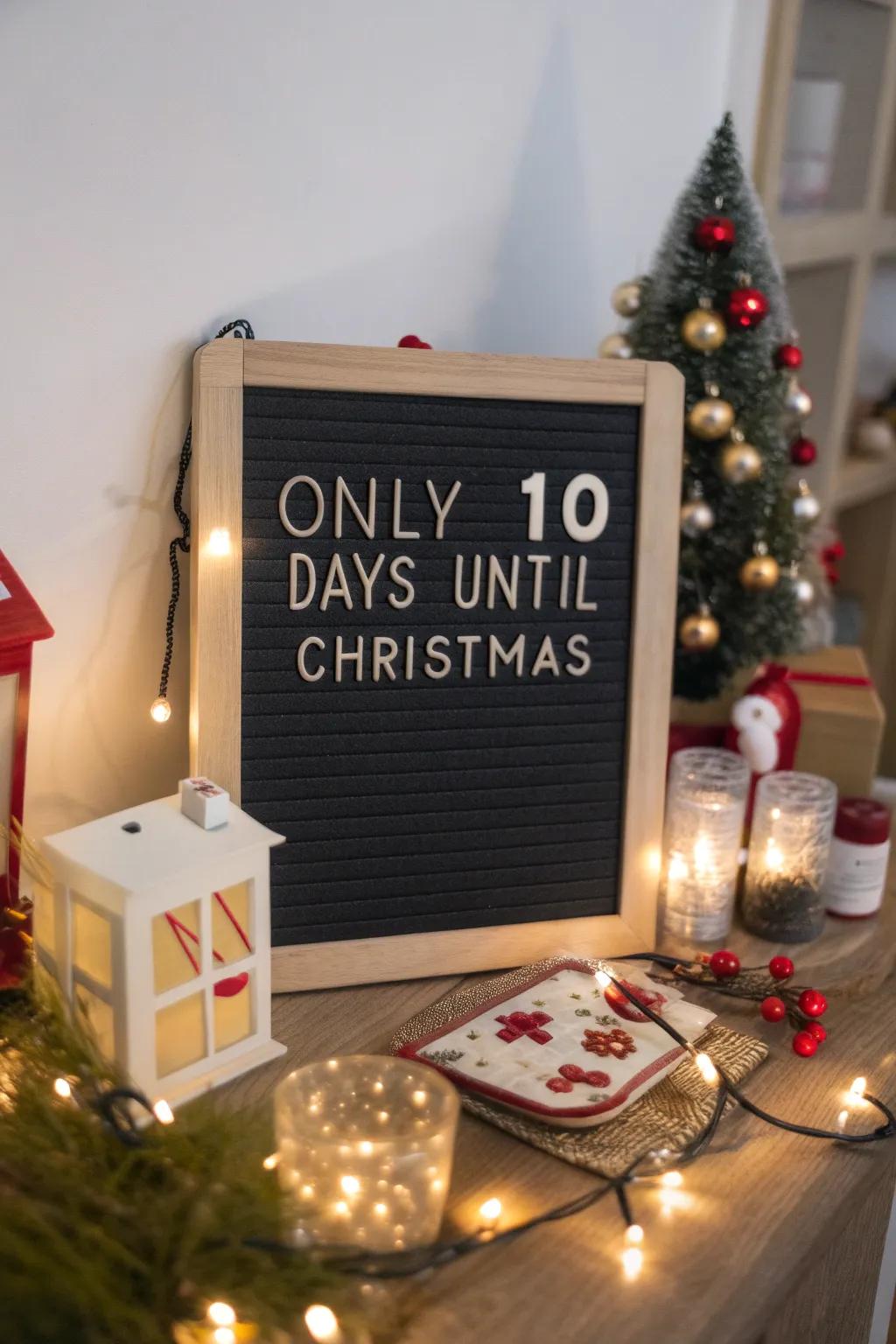 A countdown message board designed to cultivate anticipation for Christmas Day.
