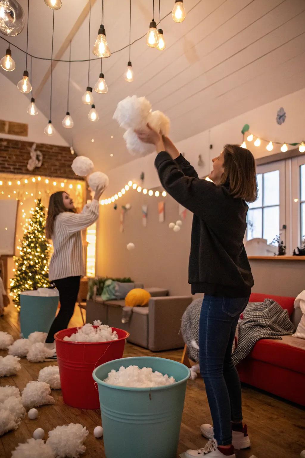 Indoor simulated flurry hurl game injecting fervor into the celebrations.