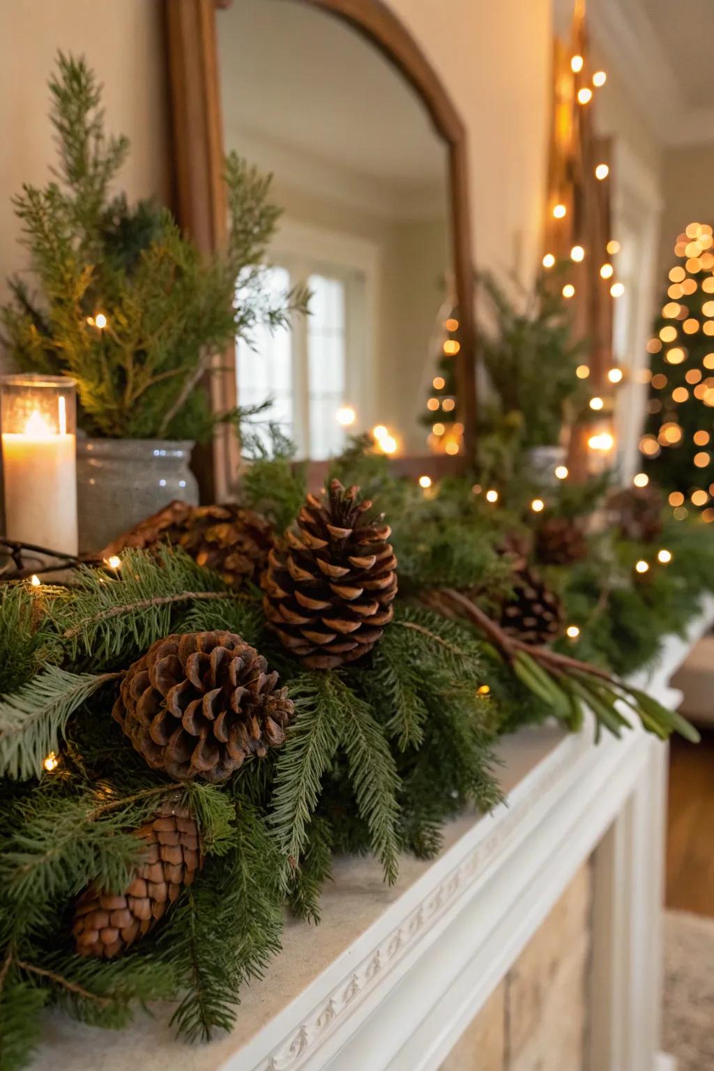 Natural decorations like pinecones enhance your decor with warmth and depth.
