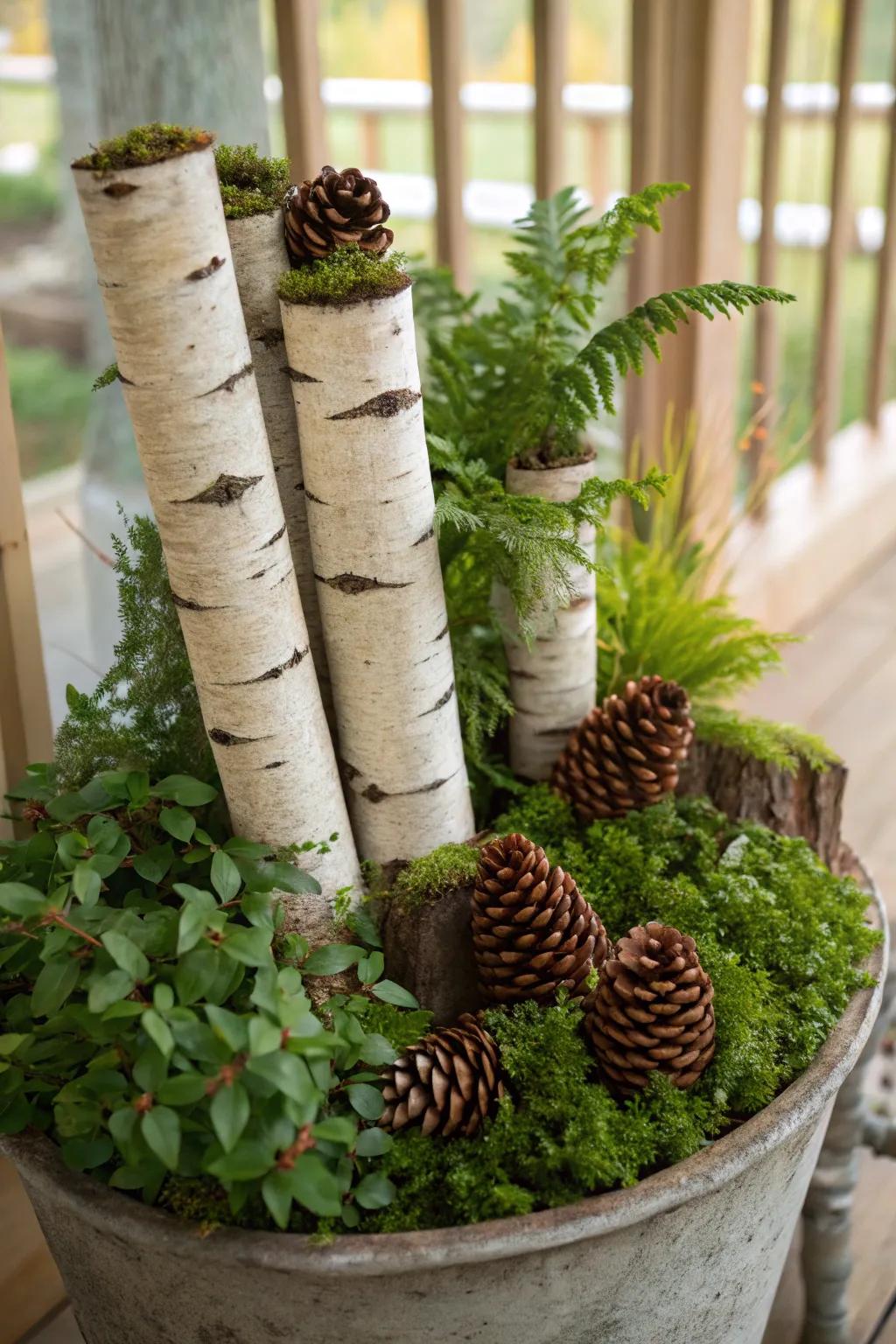 Wood pieces contribute elevation and a countryside sensation to containers.