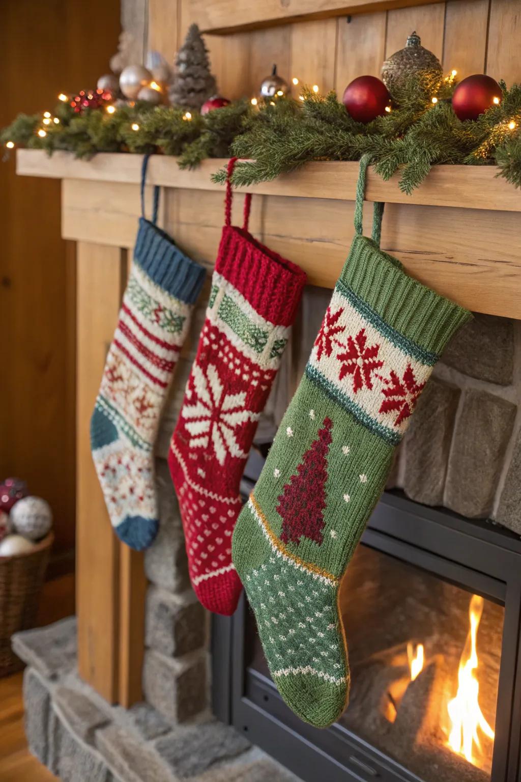 Handmade stitched stockings introduce an intimate and snug impression for Christmas.