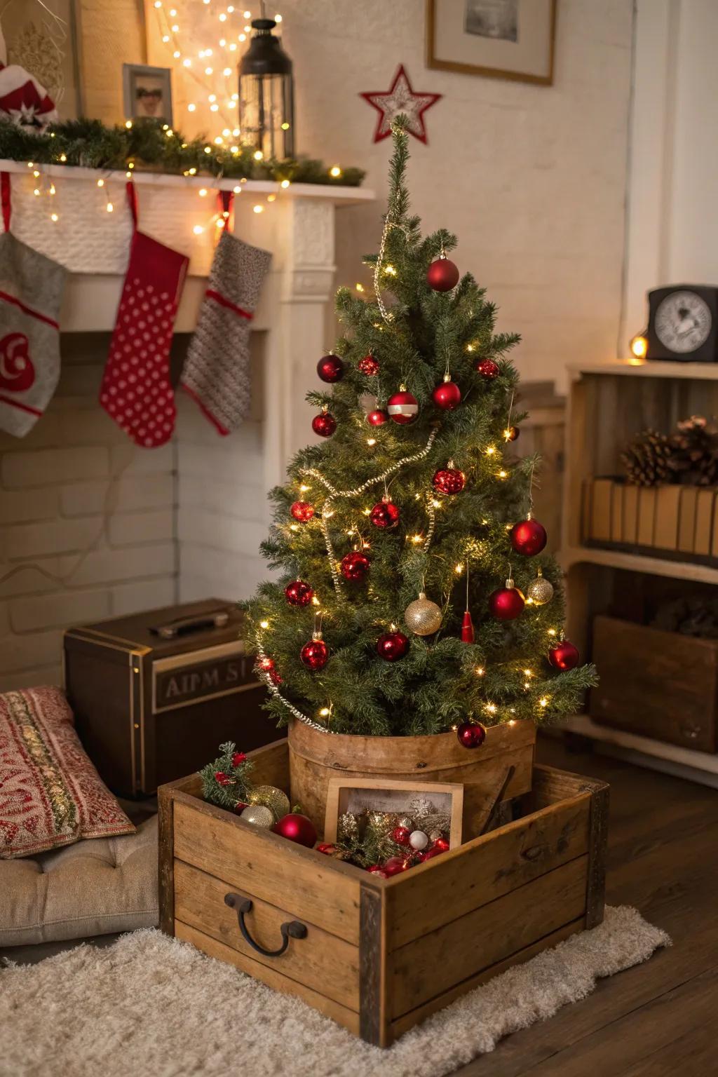 Timeless wood boxes add a nostalgic feel to your tree base.