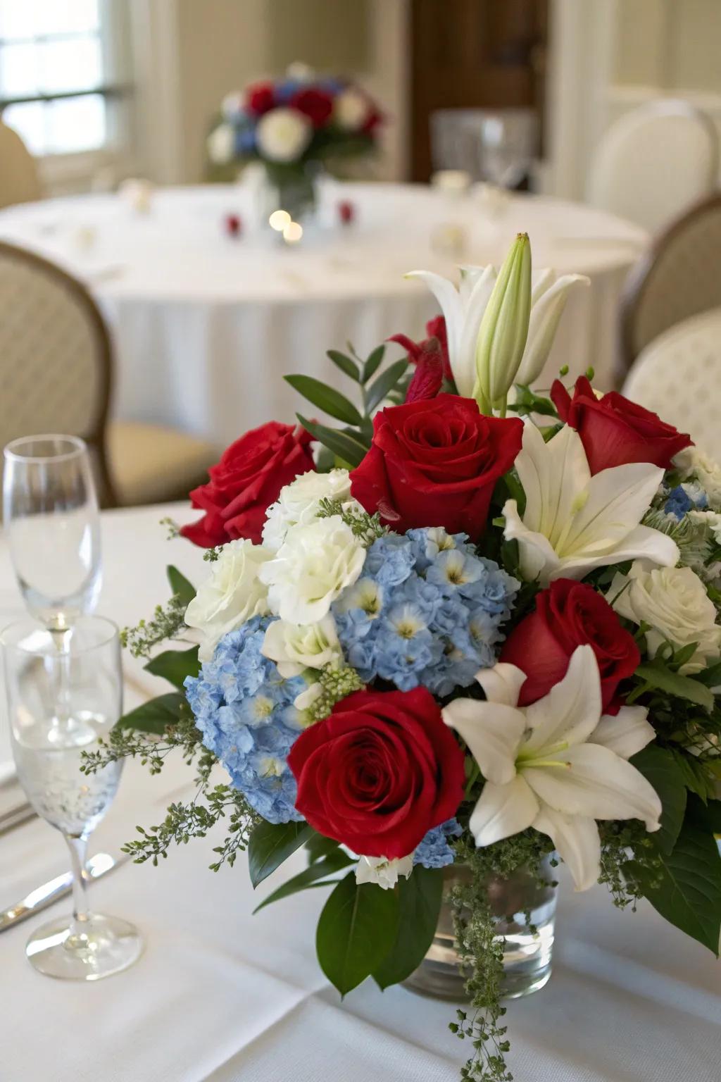Sophisticated botanical arrangements enrich the celebratory atmosphere.
