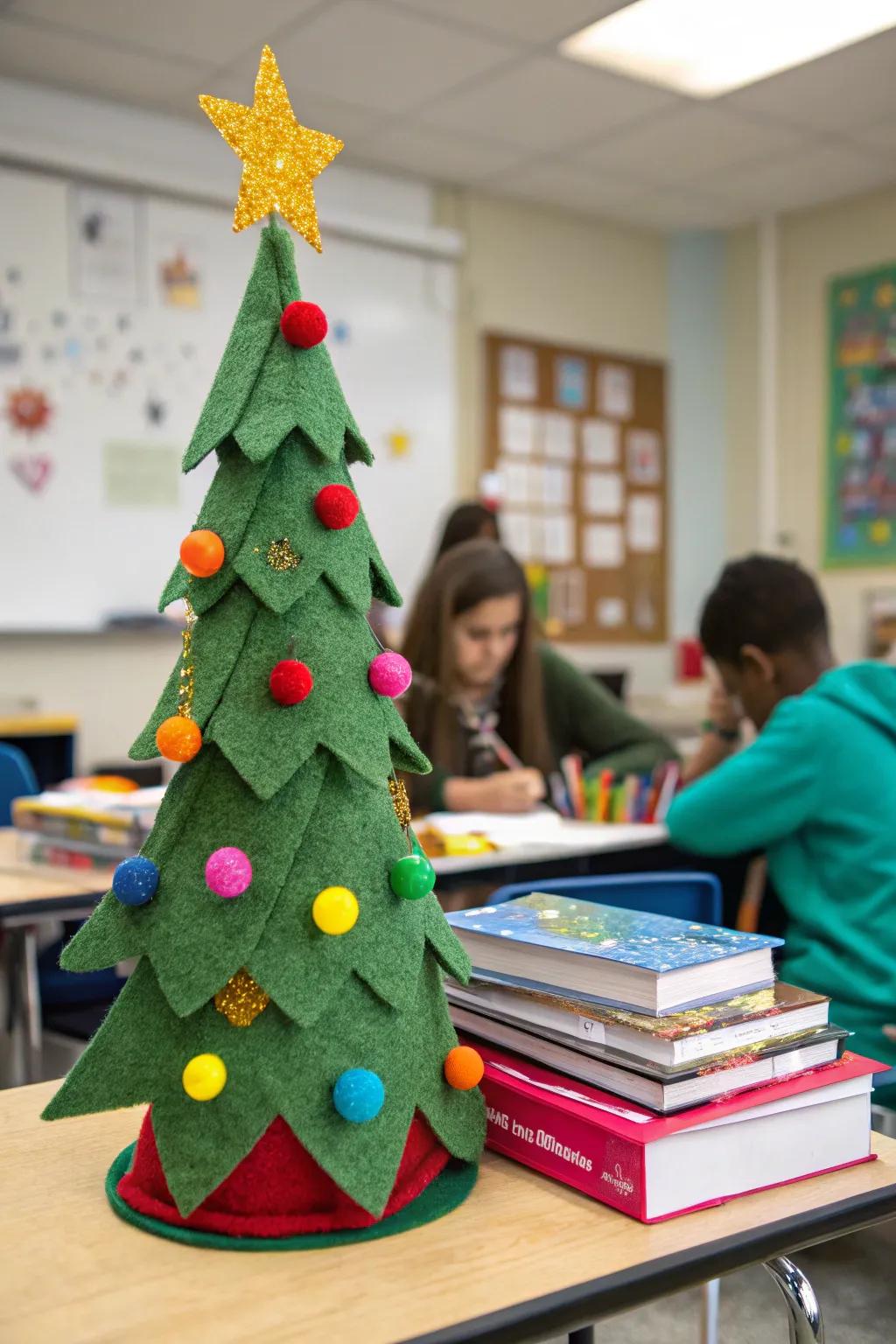 Soft and inviting fabric Christmas tree featuring adornments