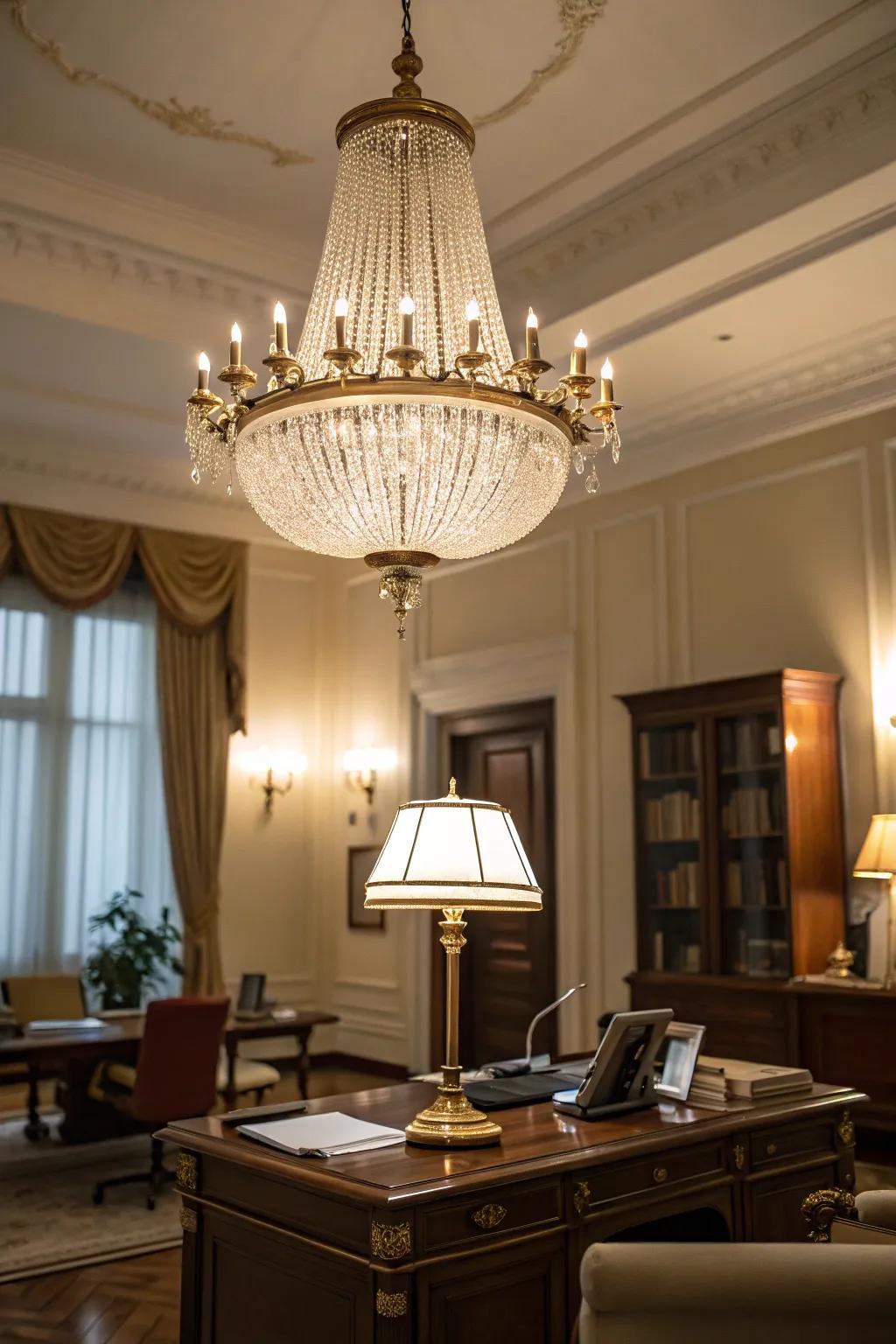 Elegant lighting fixtures enhance the sophistication of any office.