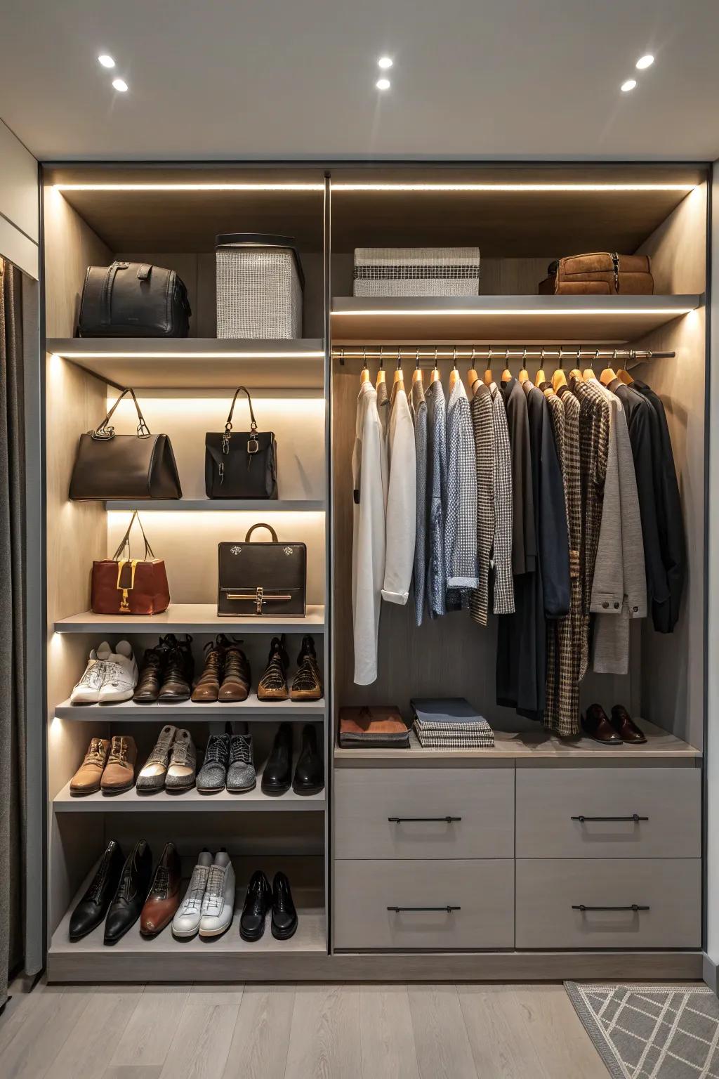 Illuminate your closet with well-positioned lighting accents.