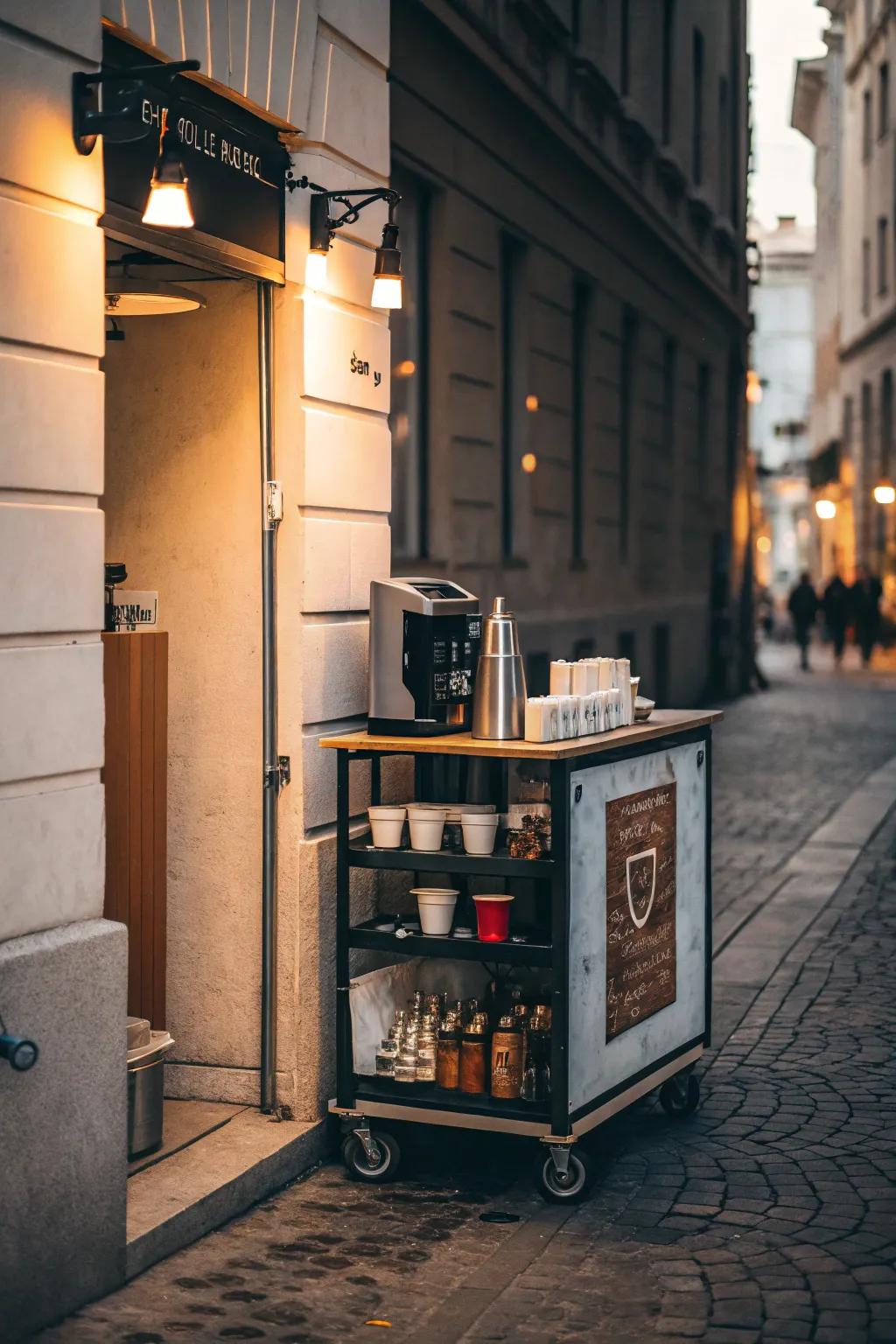 A compact coffee cart perfect for small spaces.