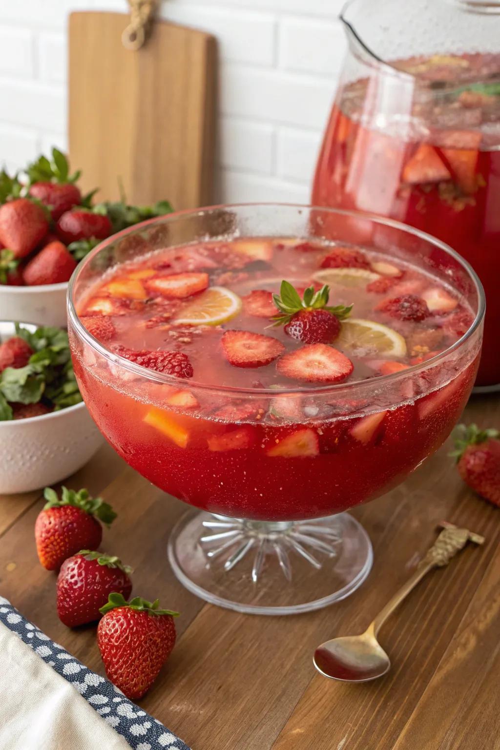 A revitalizing crimson berry punch that complements the red theme.
