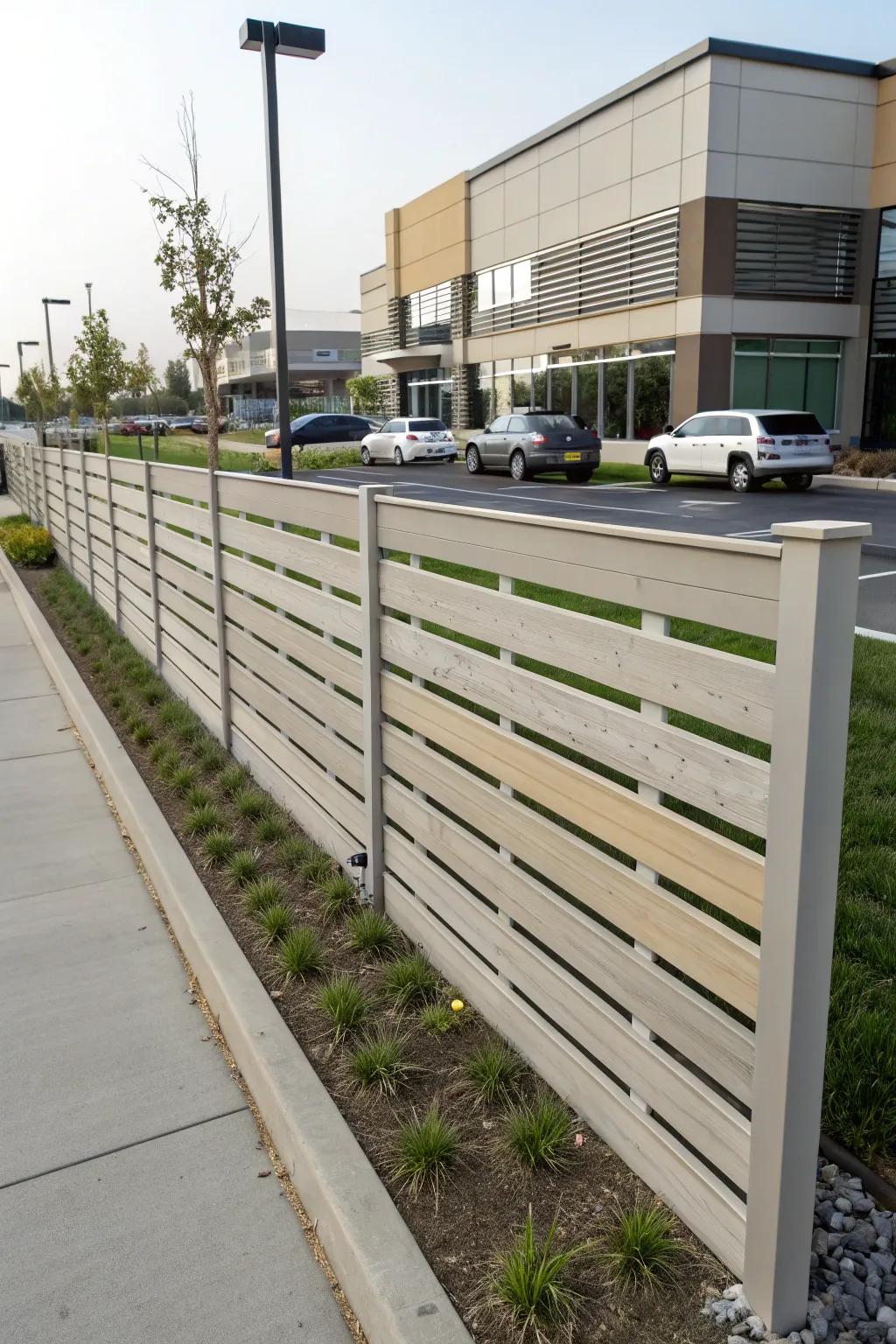 Horizontal slats fashion a fashionable and secluded ambiance.