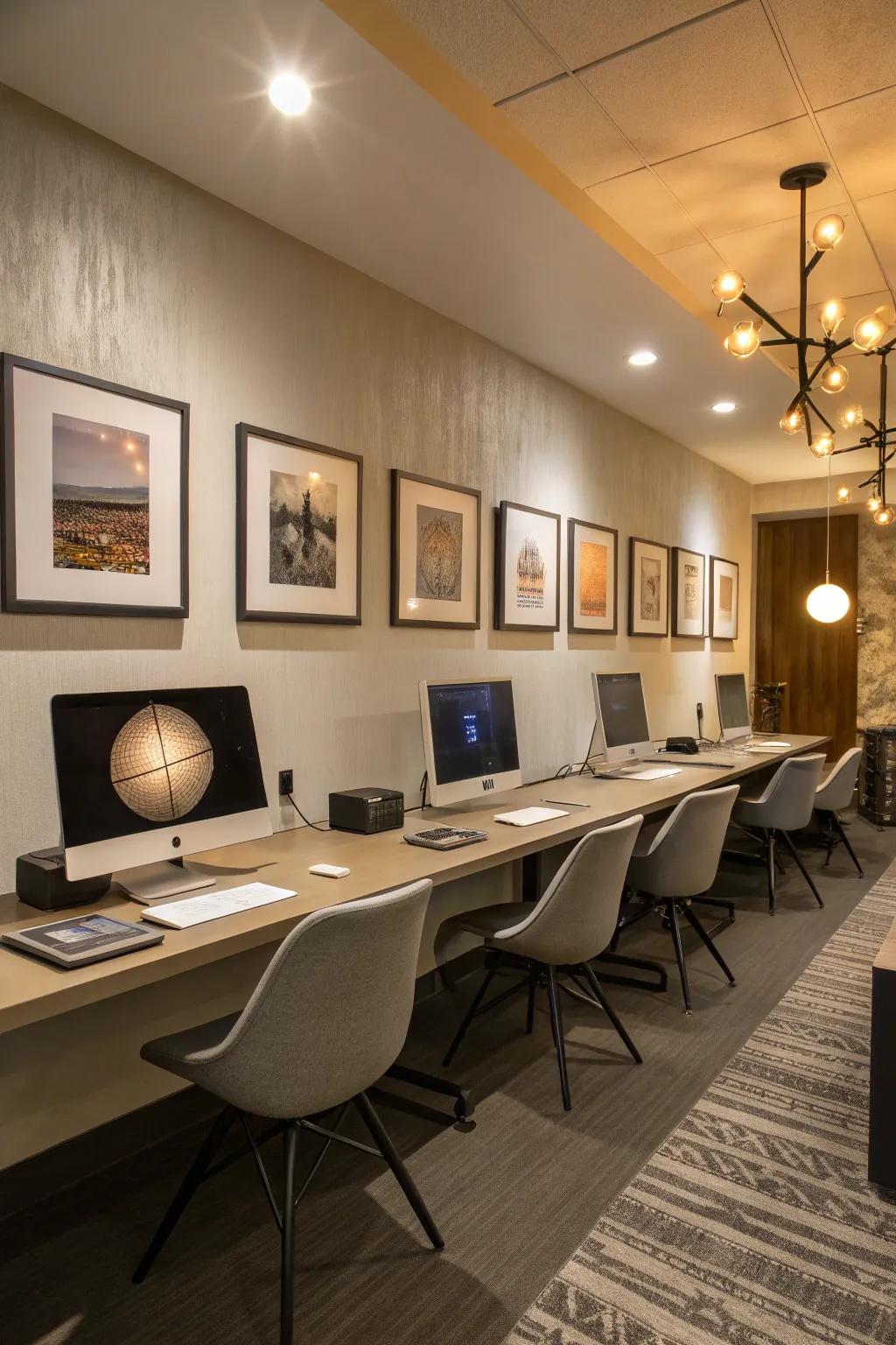 A computer space filled with ambient lighting, establishing the ideal atmosphere.