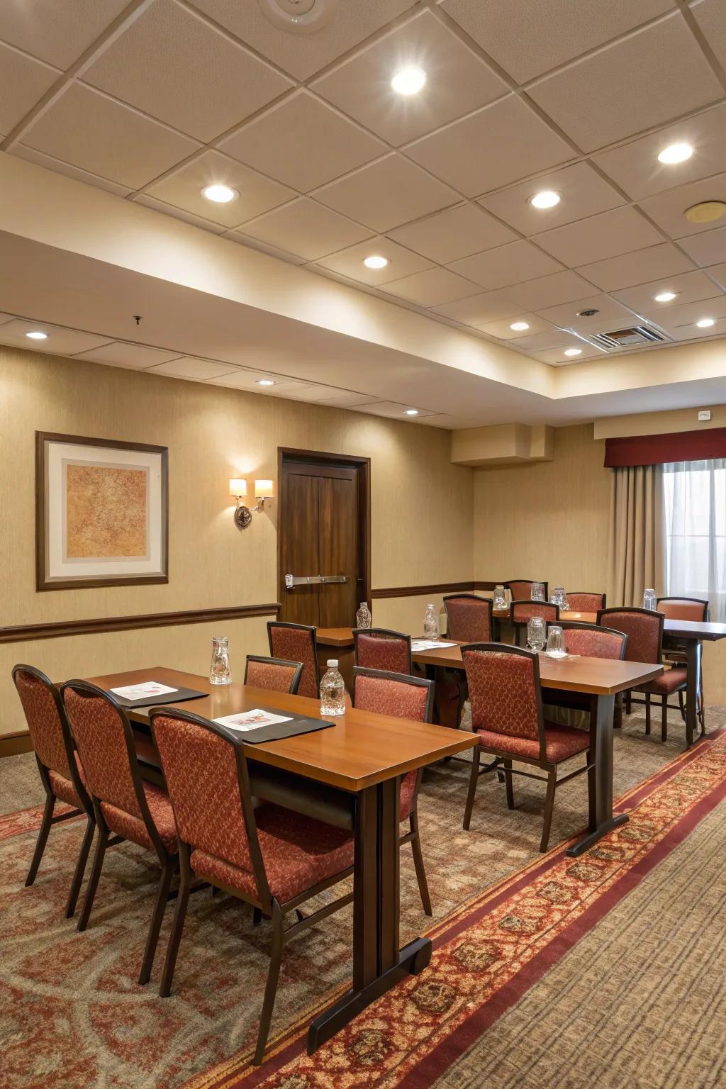 Neutral and inviting shades produce a calming atmosphere conducive to productive sessions.