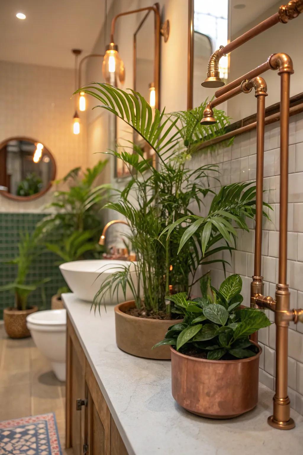 Greenery beautifully complements the warm shades of copper.