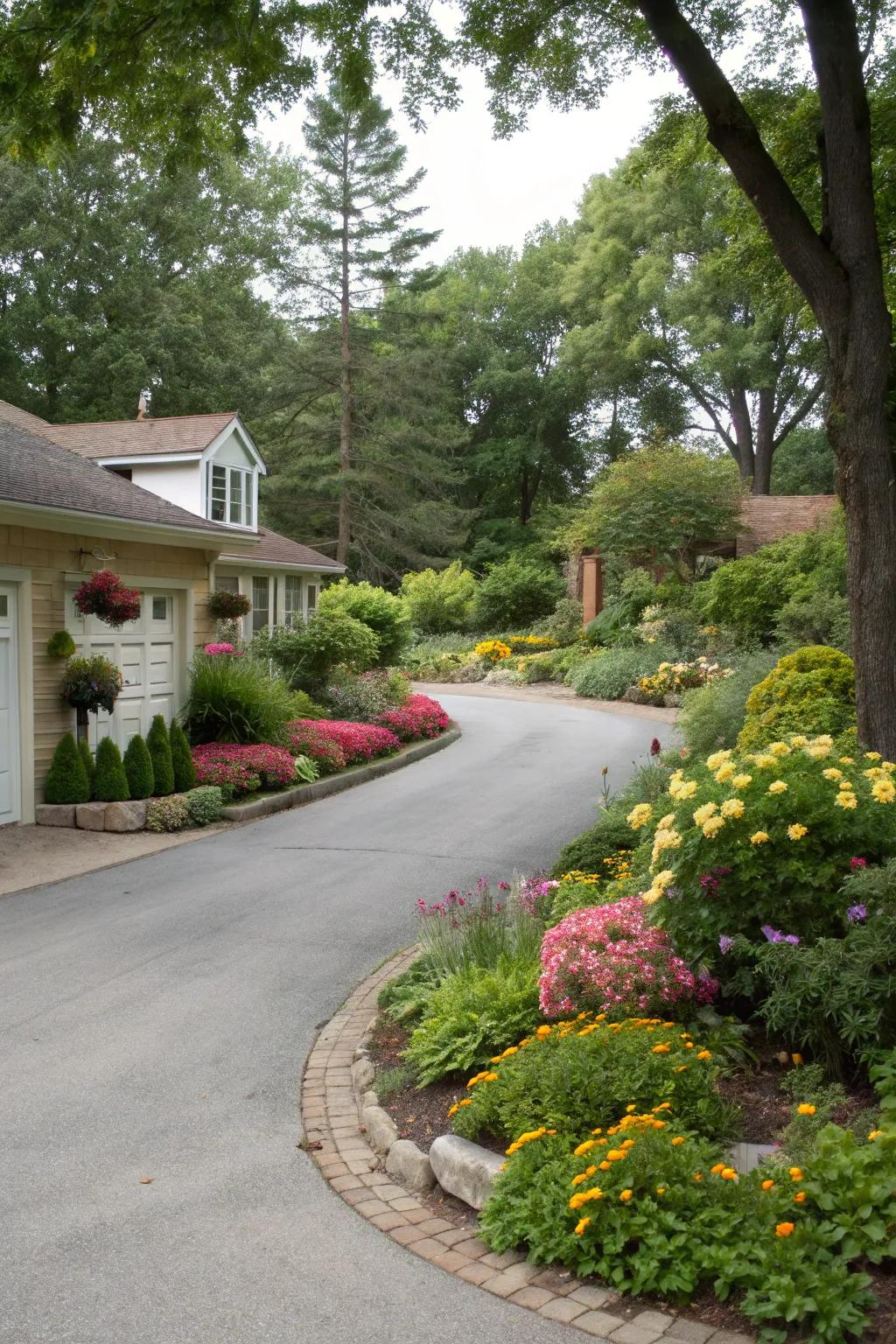 Integrated gardens bringing a natural touch to the driveway.
