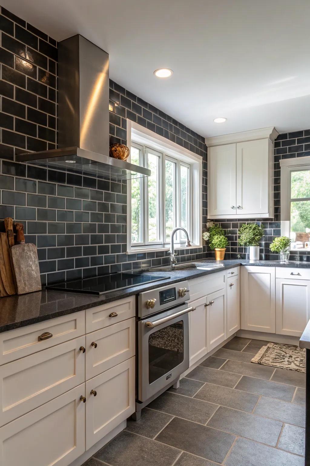 Colors in contrast fashion strong and striking focal points in kitchens.