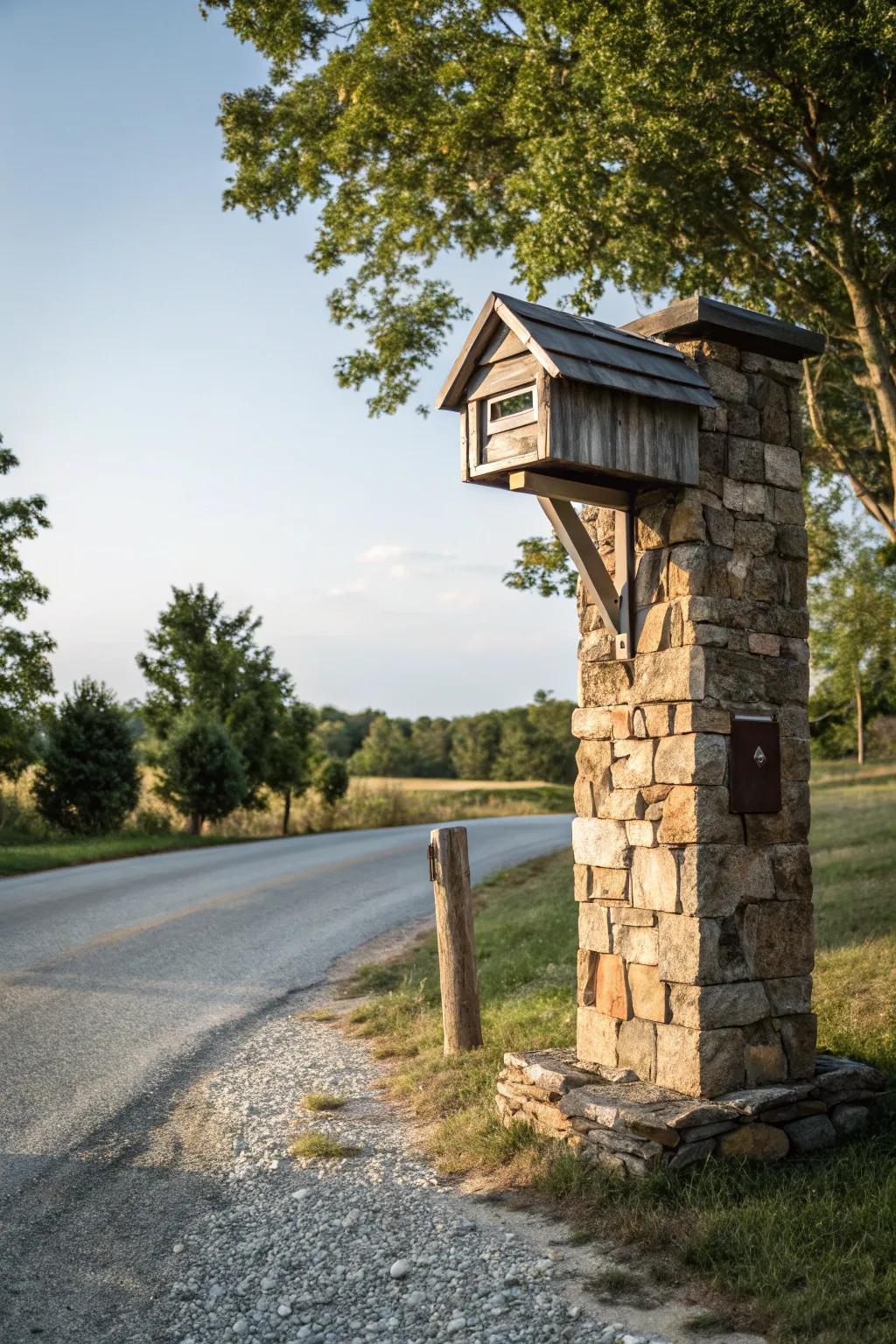 Stone and timber offer a timeless and durable mailbox design.