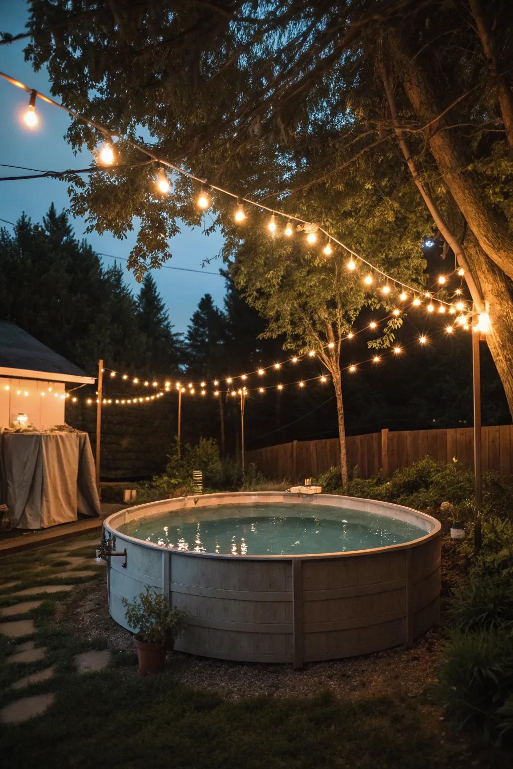 Improve your pool's nighttime feel through charming lighting.