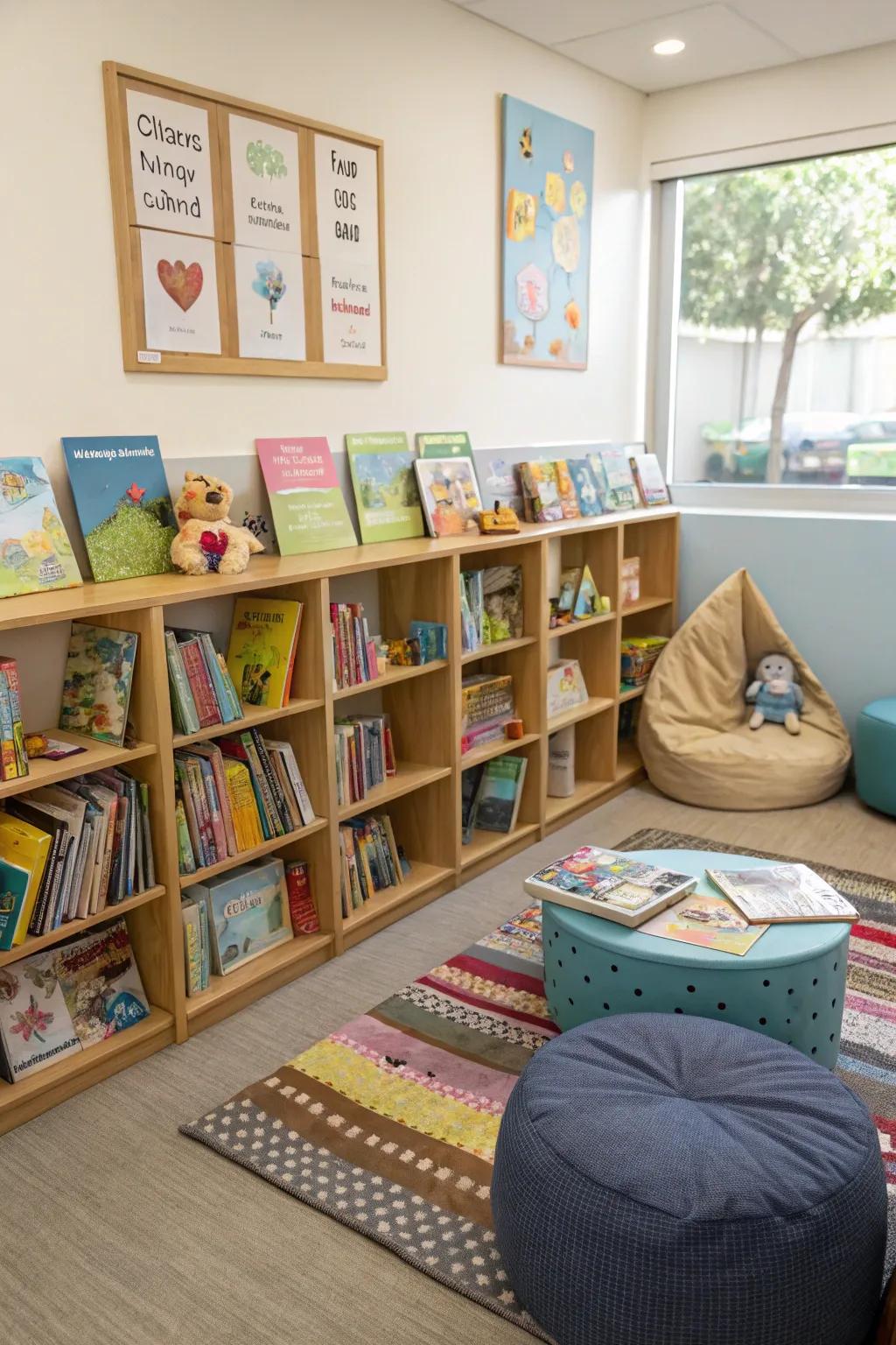 Book racks make story sessions an appealing activity.
