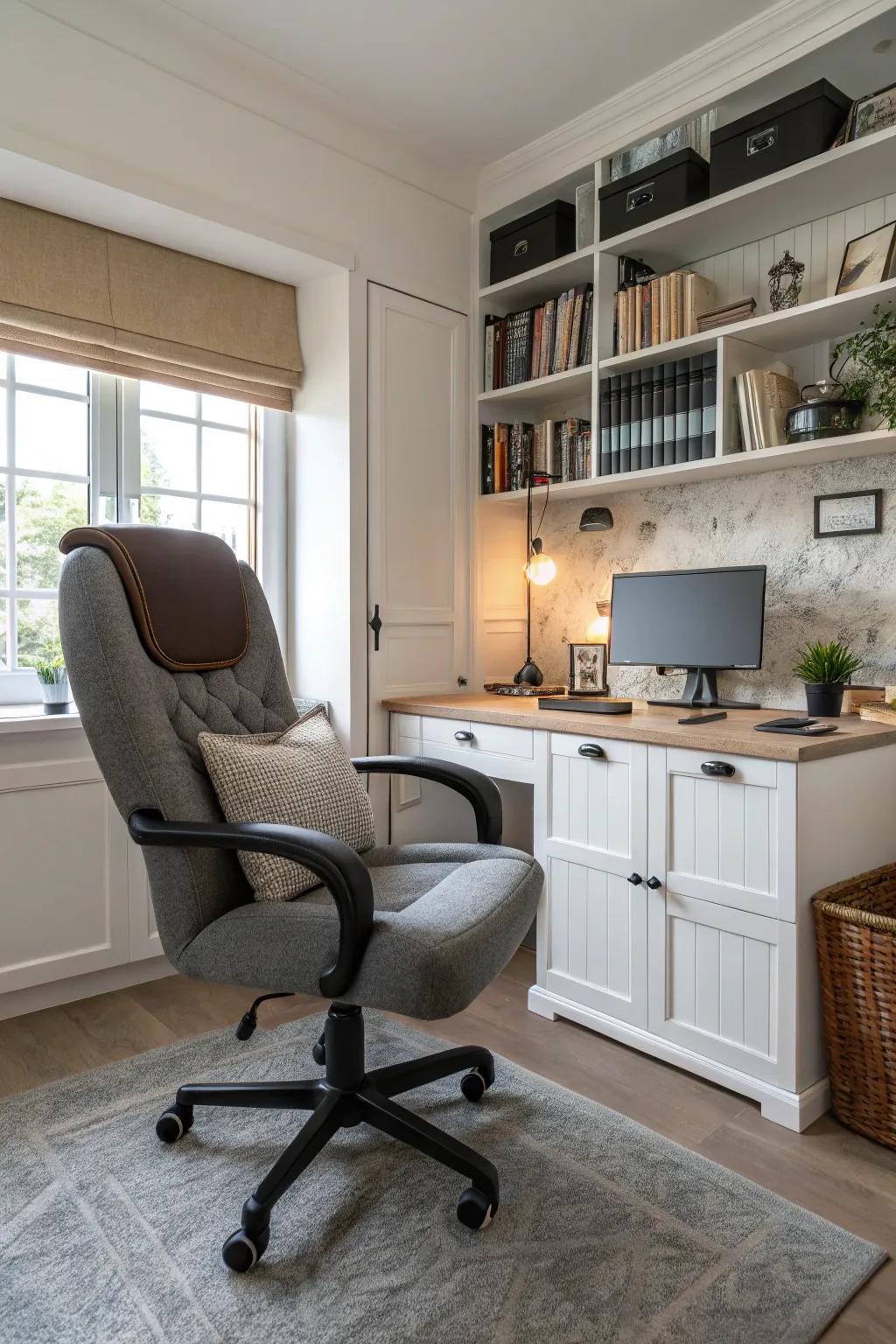 A comfortable chair is key for a productive workspace.