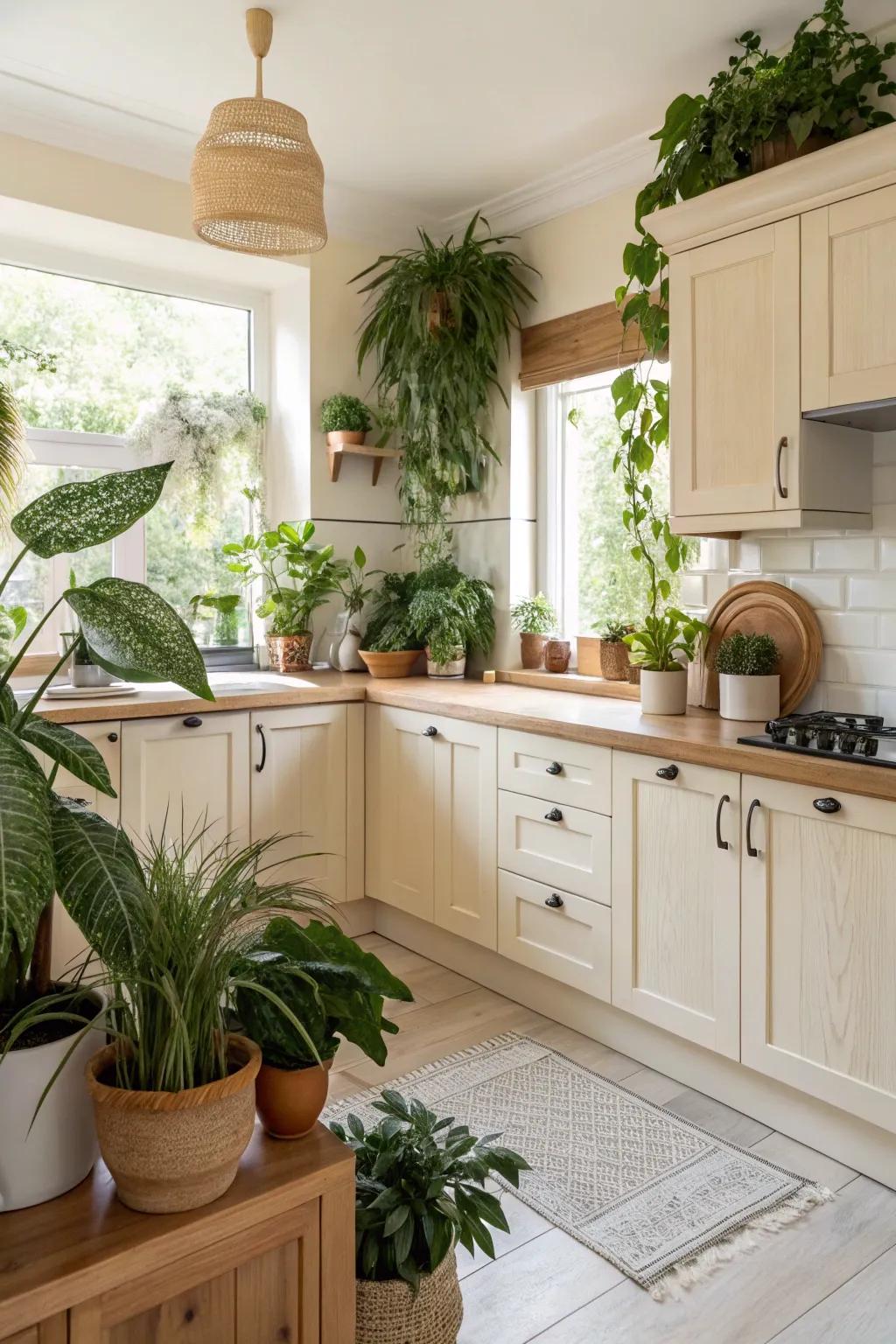 Organic accents contribute texture and heat.