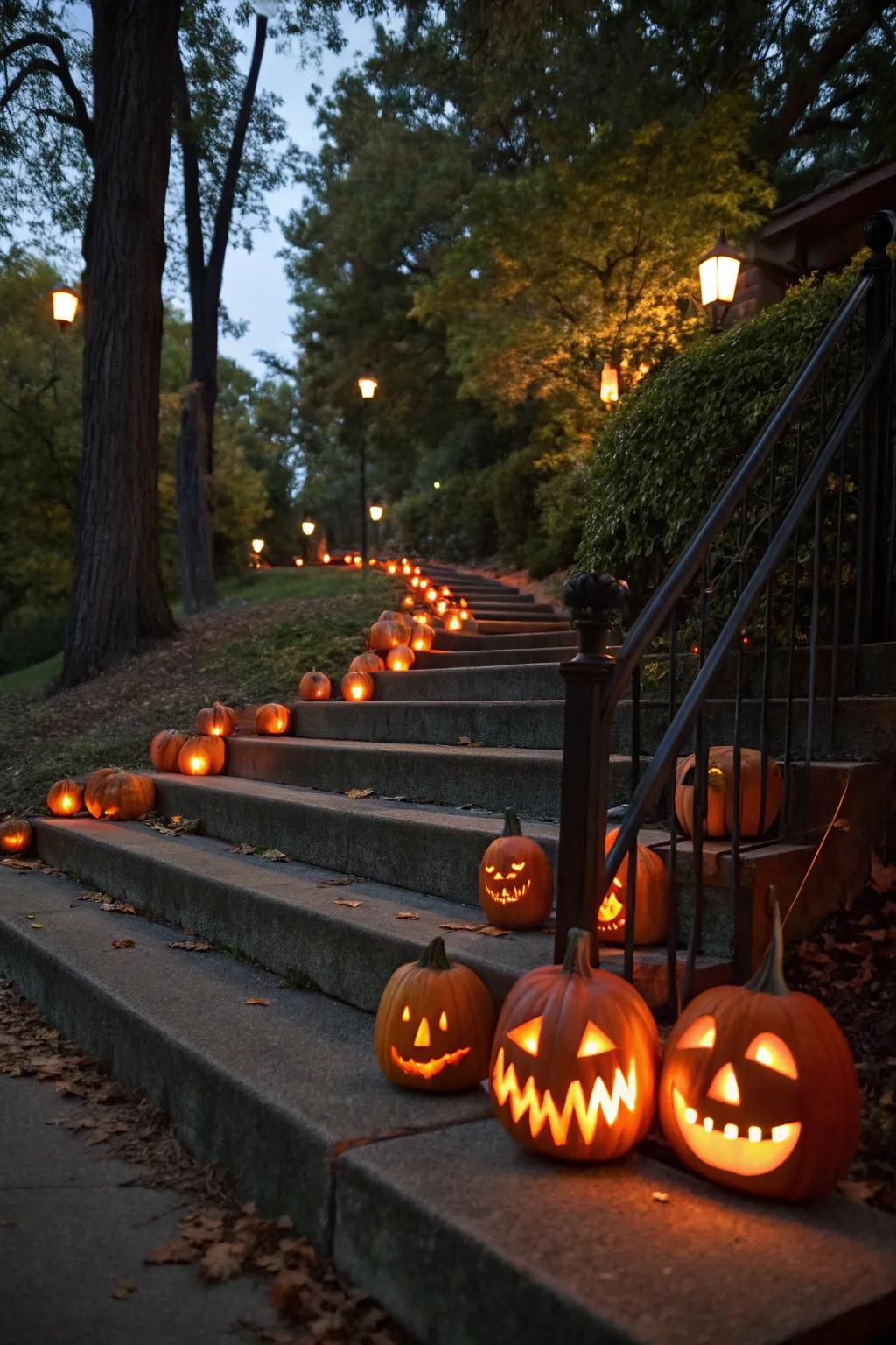 A showcase of jack-o'-lanterns leads the way.